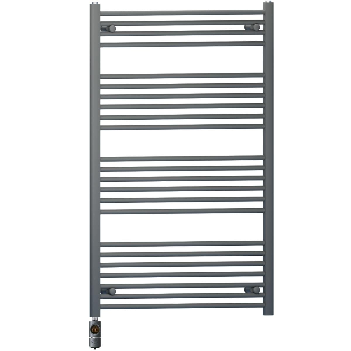 Myhomeware Anthracite/Grey 700 X 1200 Mm Electric Bathroom Towel Rail Radiator Heater With Af Thermostatic Electric Element Pre-Filled