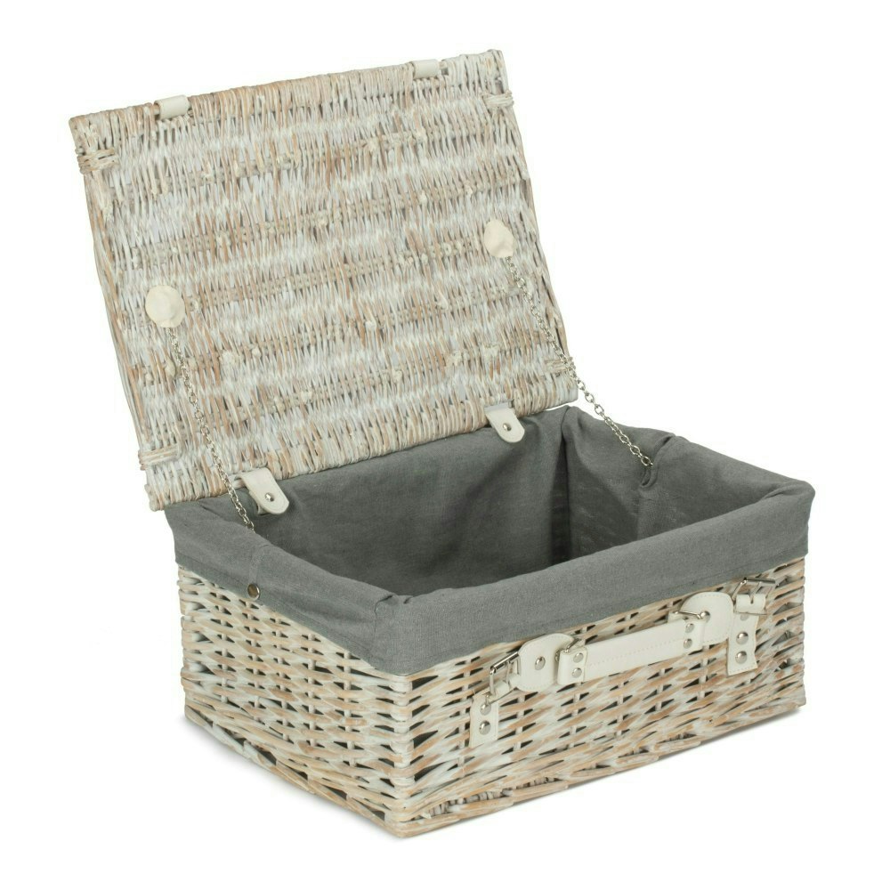 Rackhams White/Grey 41Cm Wash Wicker Willow Picnic Basket