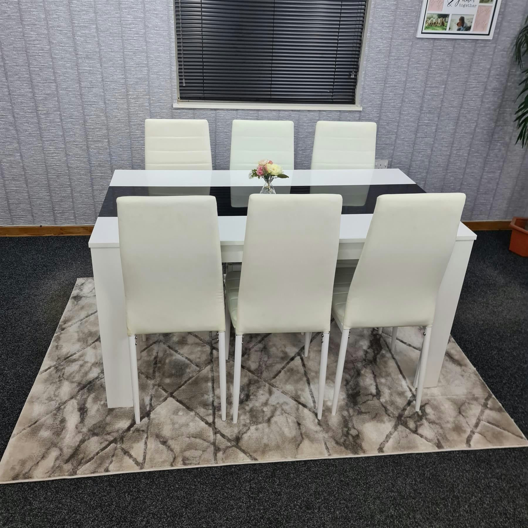 Portland 6 Seater Faux Leather Dining Set Black and White - Image 5