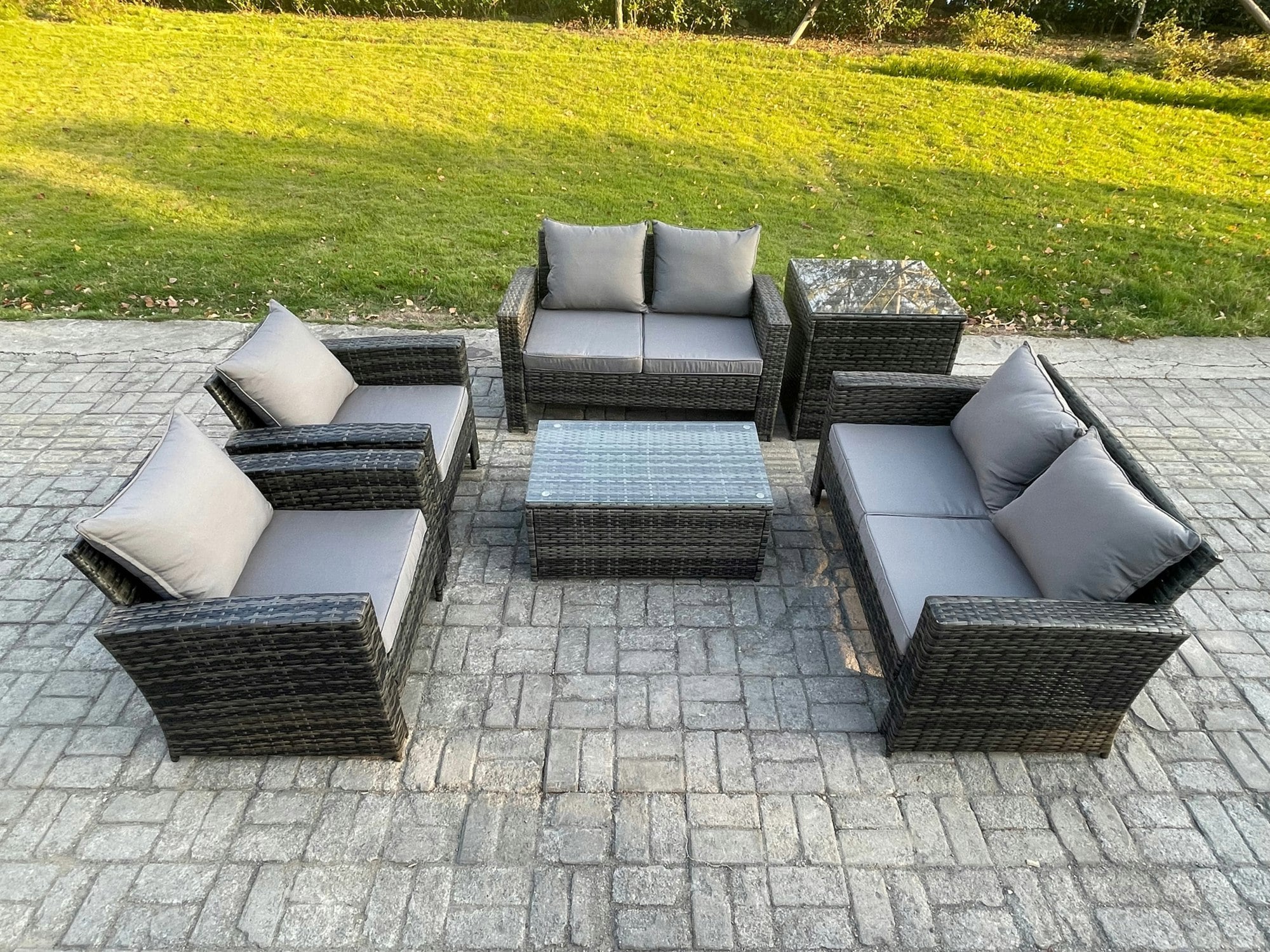 Rackhams Dark/Grey Garden Furniture Sets 6 Pieces Outdoor Rattan Furniture Manual Wicker Patio Sofa Chair Set With Coffee Table Side Table Mixed