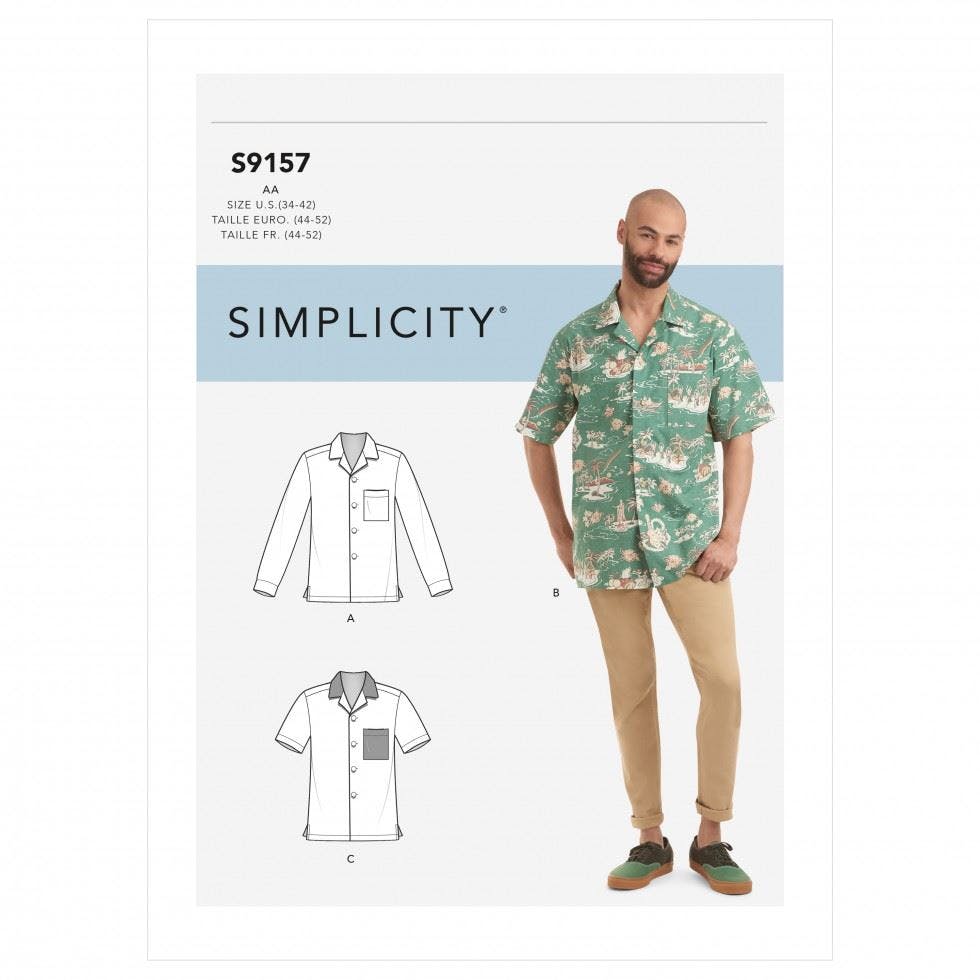Simplicity Men's Sewing Pattern 9157, Shirts For Aa (34-36-38-40-42) - Intermediate - Aa (34-36-38-40-42)