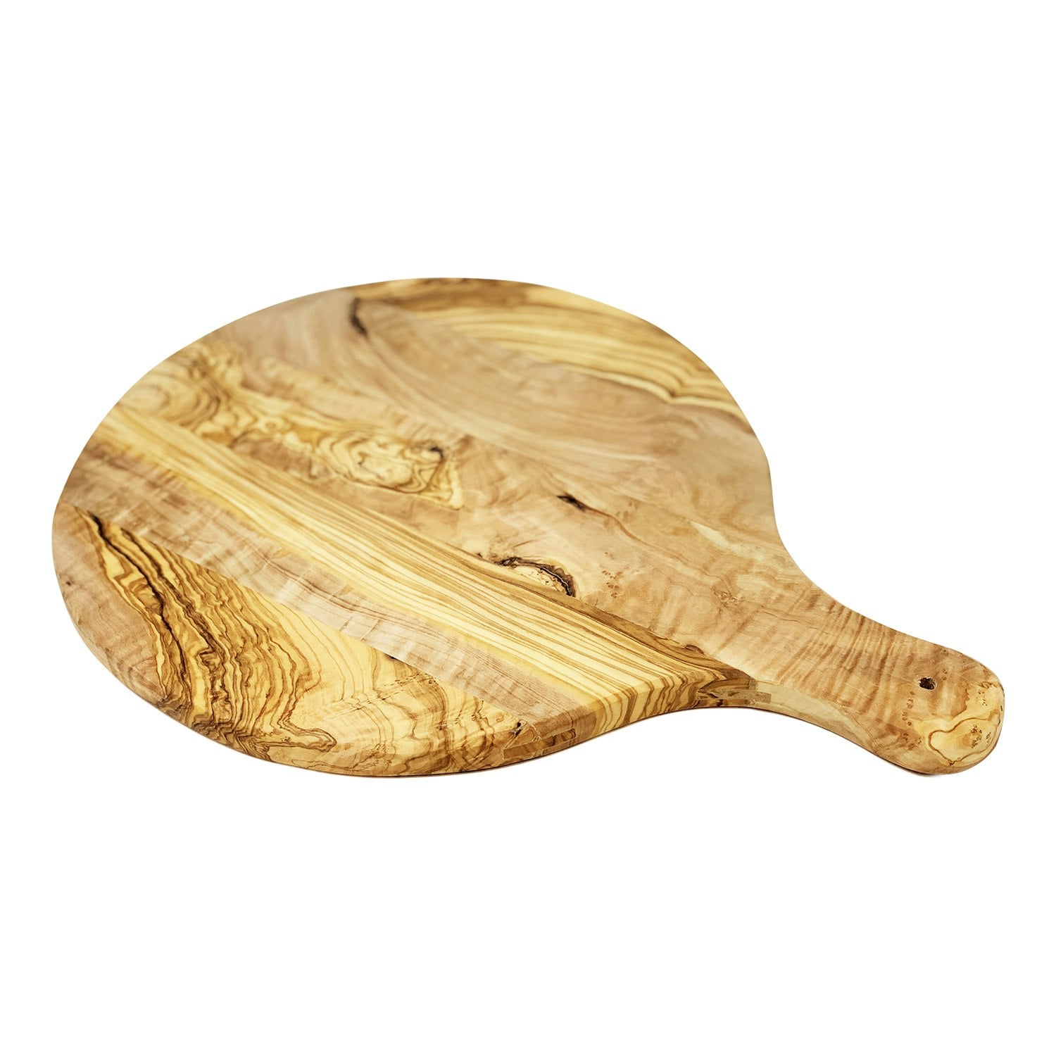 Verano Spanish Ceramics Grain Olive Wood Round Serving/Pizza Plate With Handle