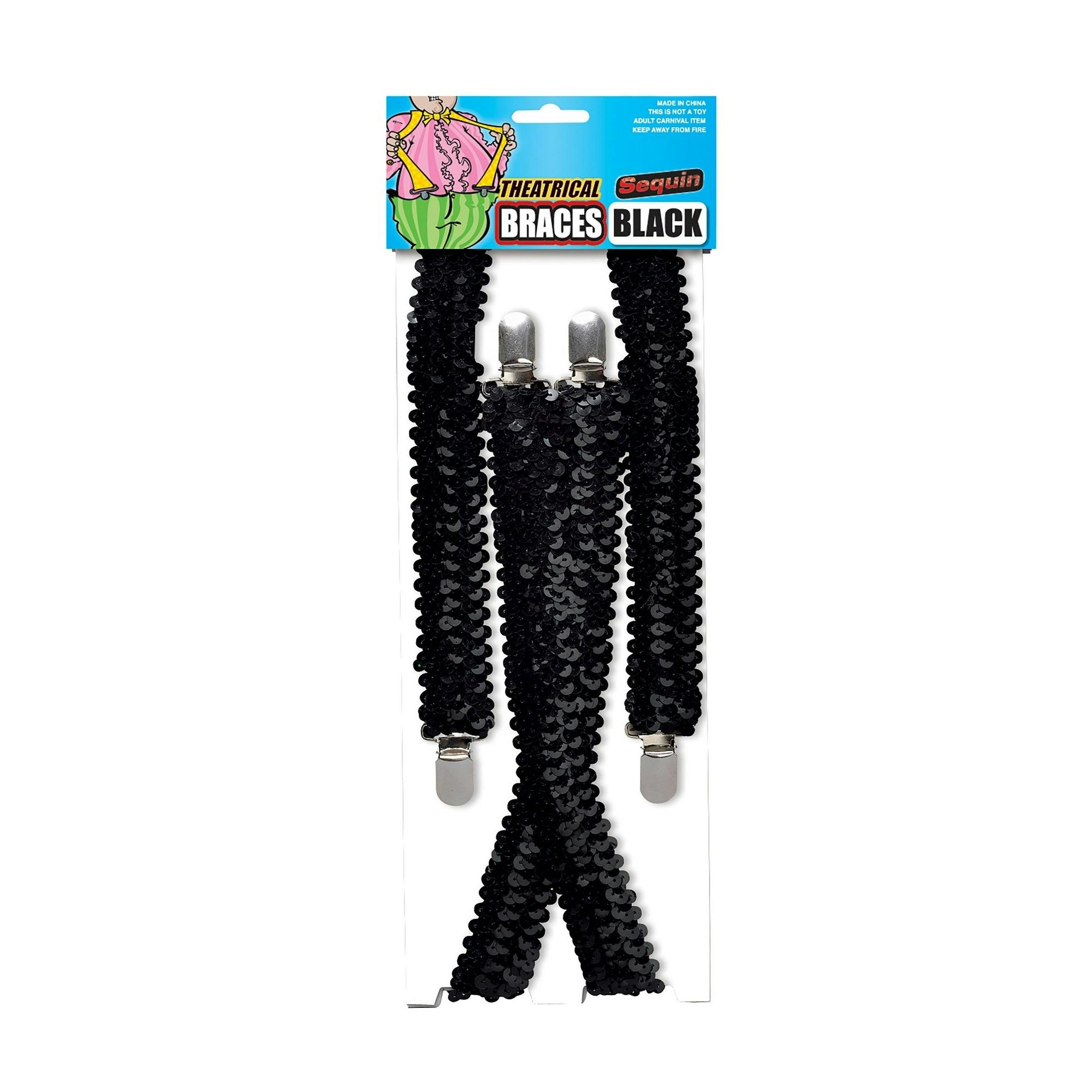 Bristol Novelty Unisex Black Adults Sequin Braces - One Size