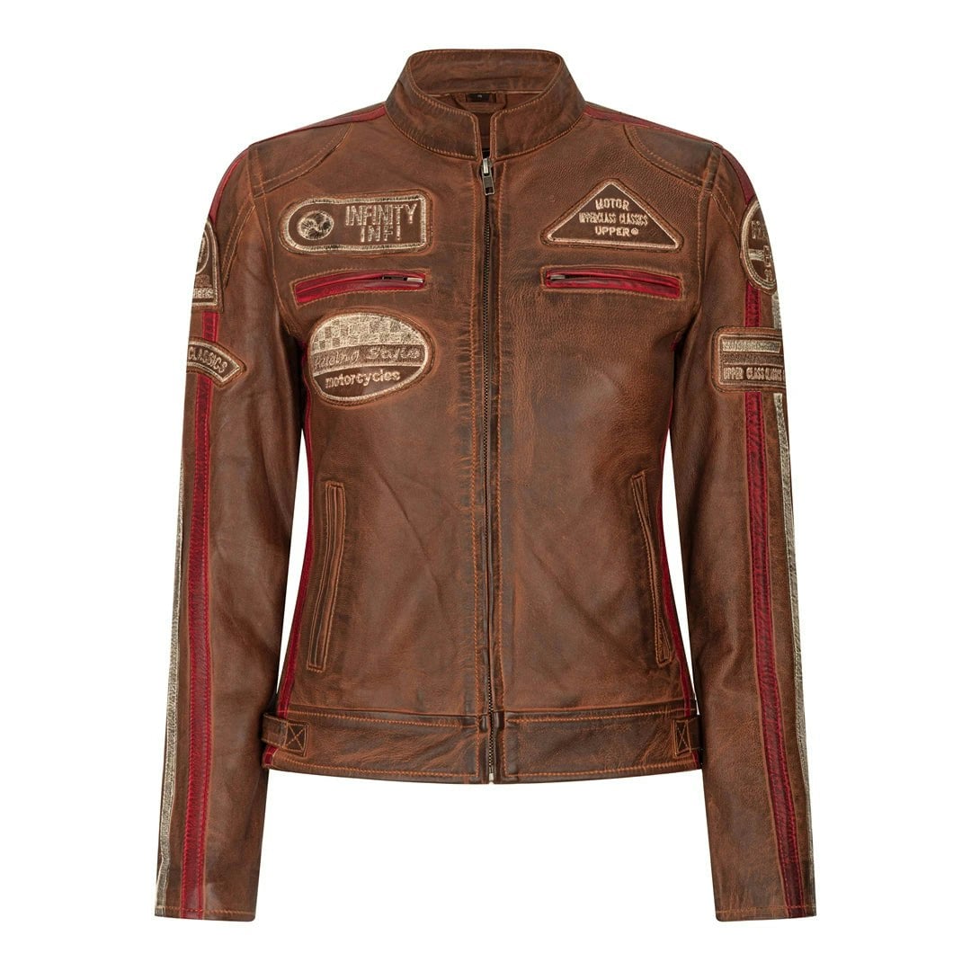 Infinity Leather Women's Leather Motorcycle Biker Jacket - Tan - Uk 24