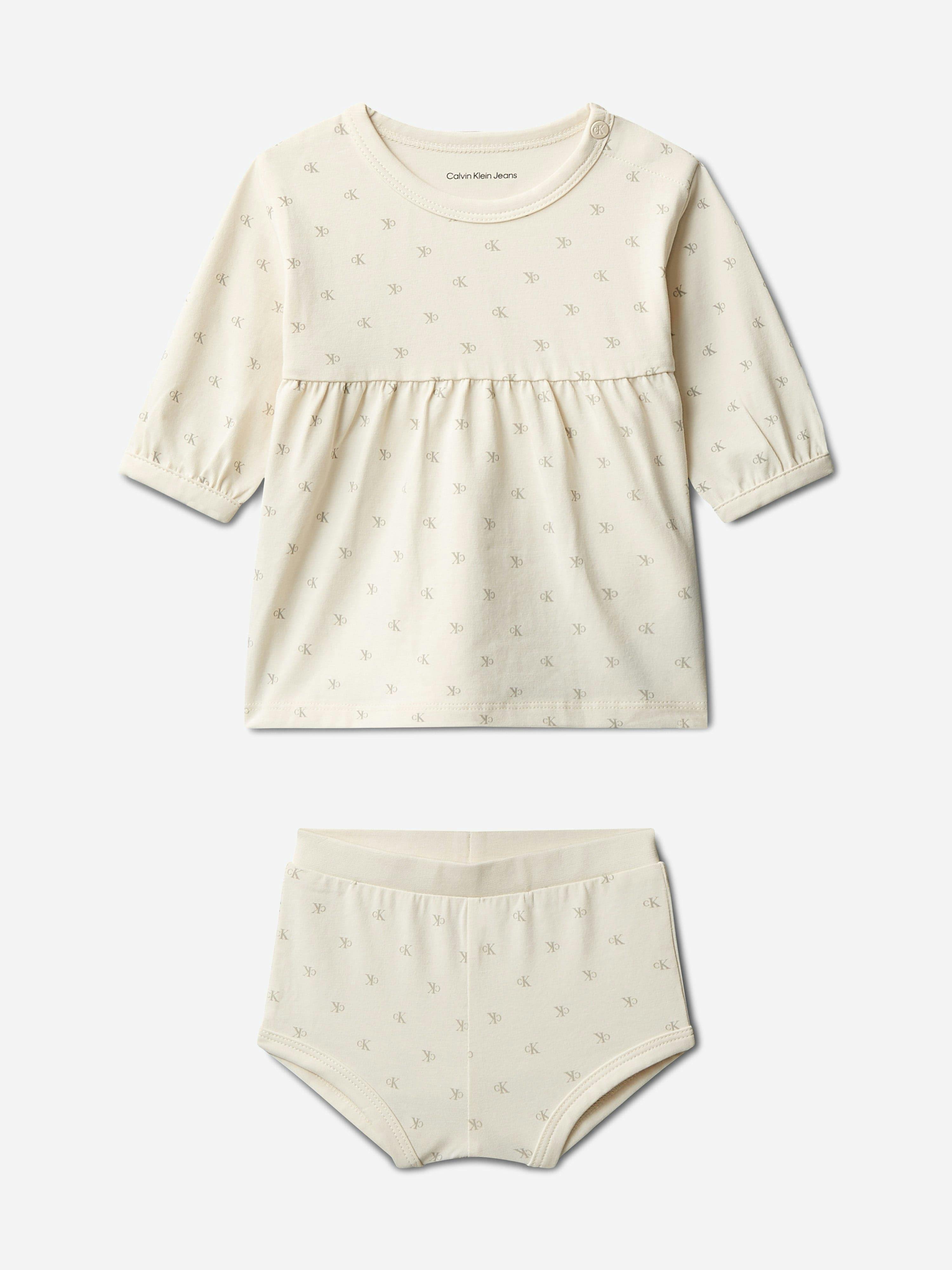 Calvin Klein Women's Ivory Baby Girls Ck Aop Dress In - 2 Yrs