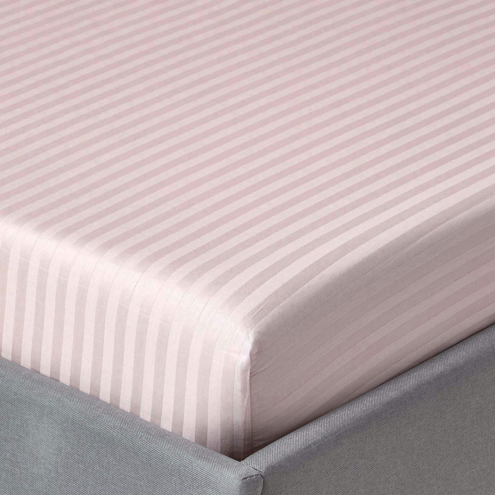Rackhams Pink Silky 330 Tc Egyptian Cotton Satin Stripe Fitted Sheet – 30 Cm Deep - Dusky Violet - King