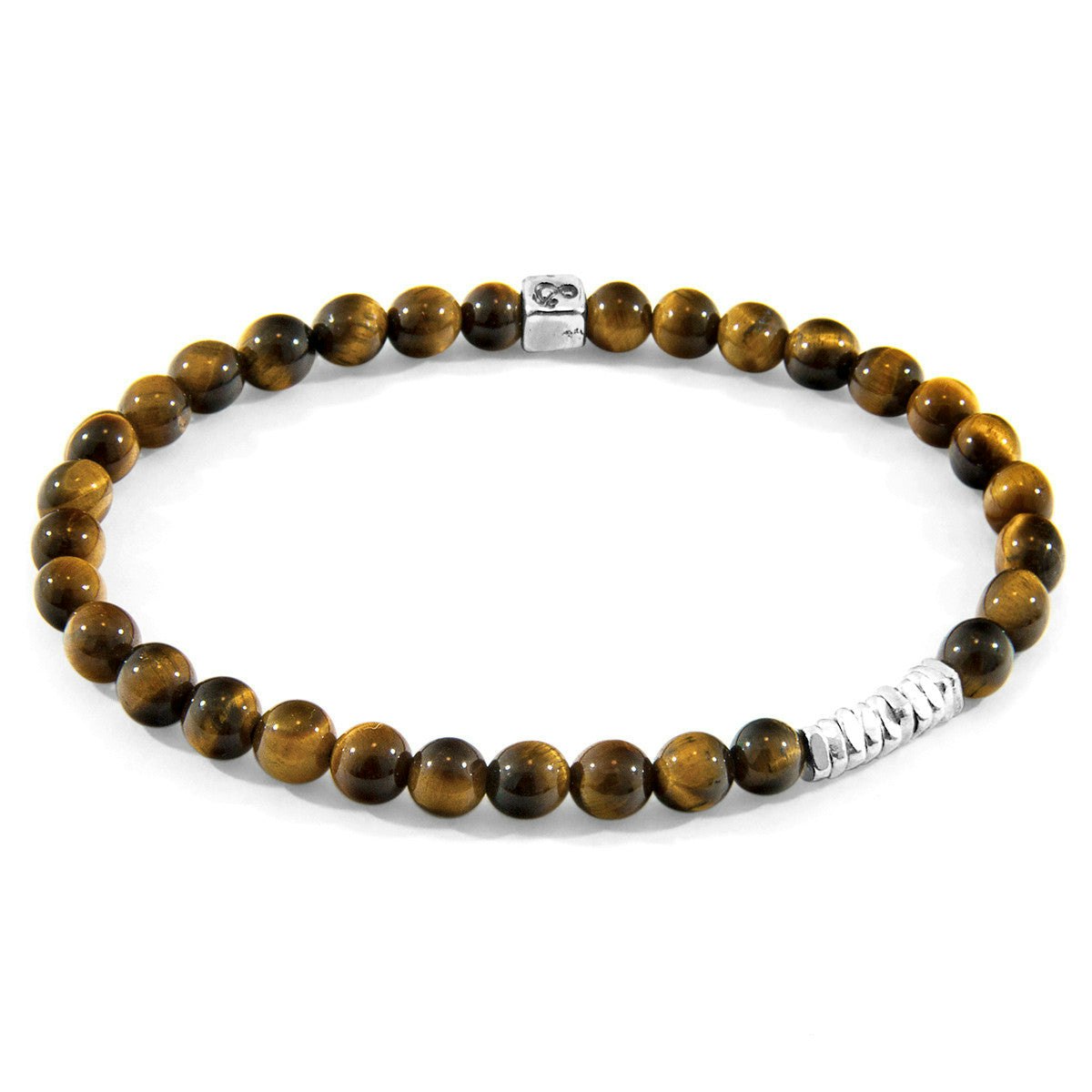 Anchor & Crew Brown/Silver Tigers Eye Atrato And Stone Bracelet - L - 23Cm