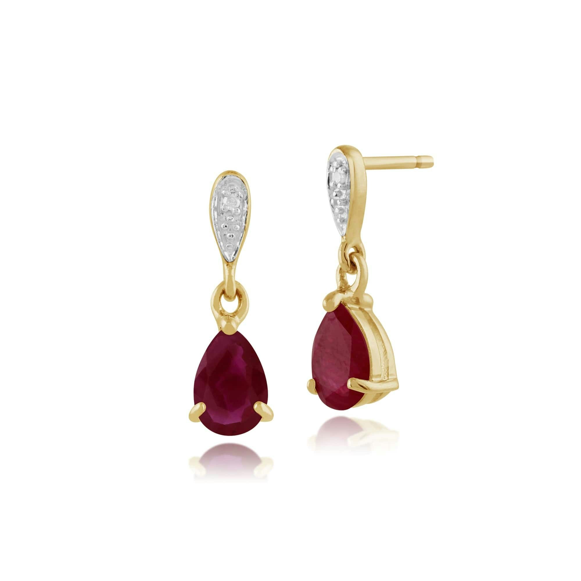 Gemondo Yellow/Gold Classic Pear Ruby & Diamond Drop Earrings In 9Ct - 9Ct 0.98Ct Ruby & Diamond Pear Drop Earrings