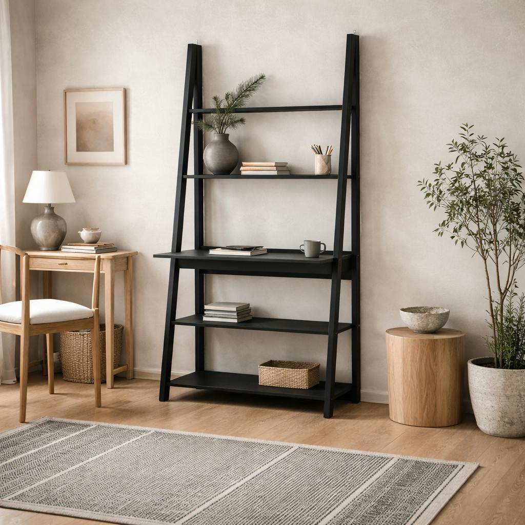 Rackhams Black Athy Wooden Ladder Desk 5 Shelves