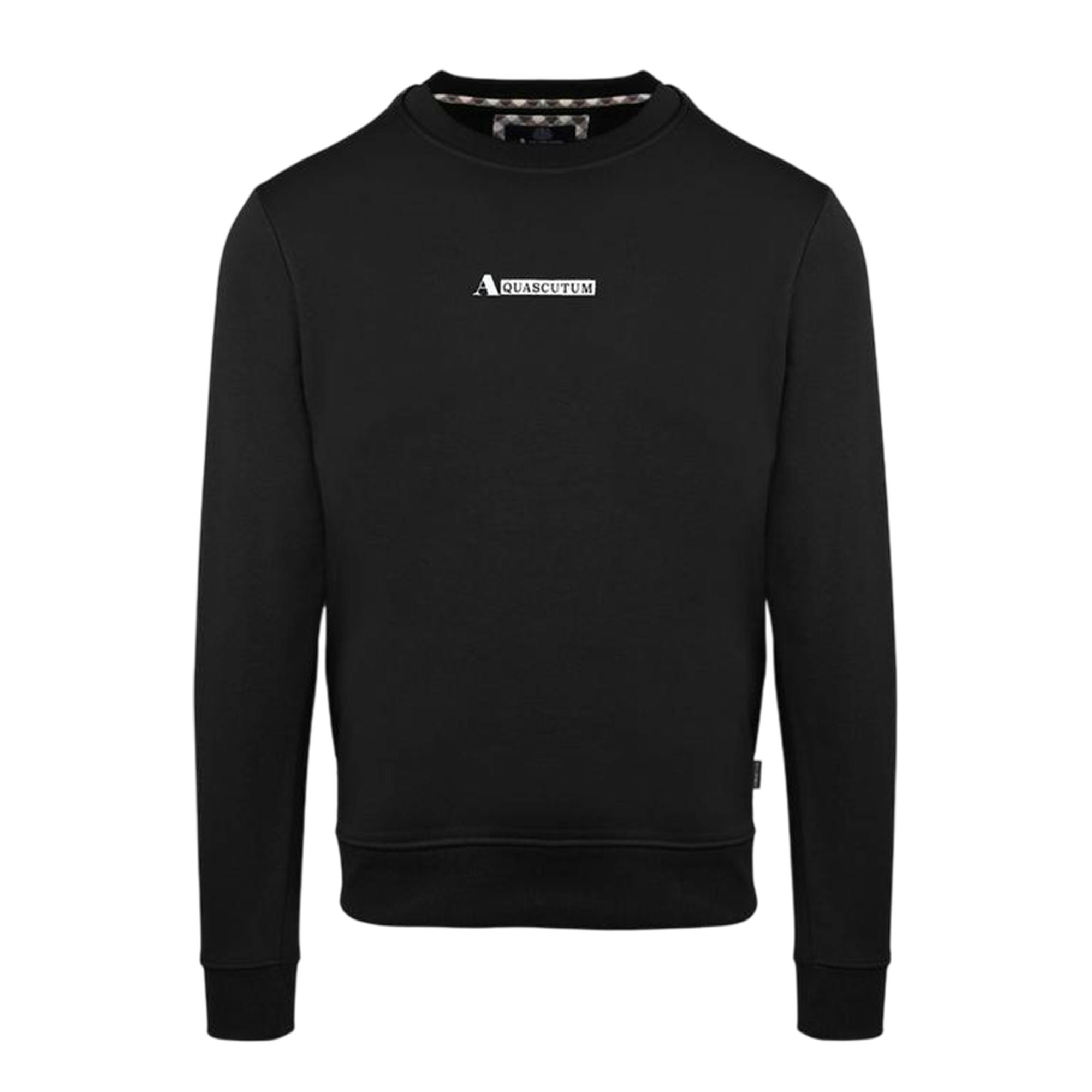Aquascutum Men's Black Cotton Blend Ribbed Collar Regular Sweatshirt - Xxl - 100% Mixed