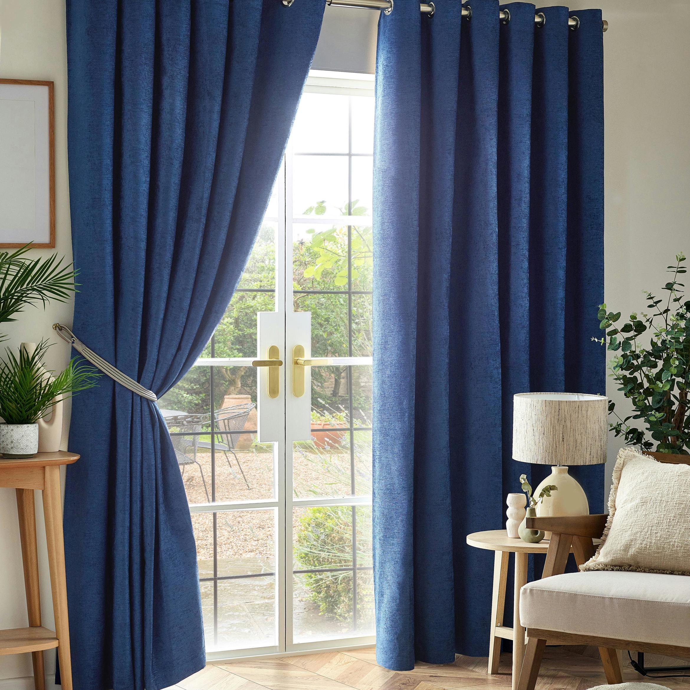 Rackhams Blue Chenille Blackout Ring Top Eyelet Curtains - 117Cm Width X 137Cm Drop
