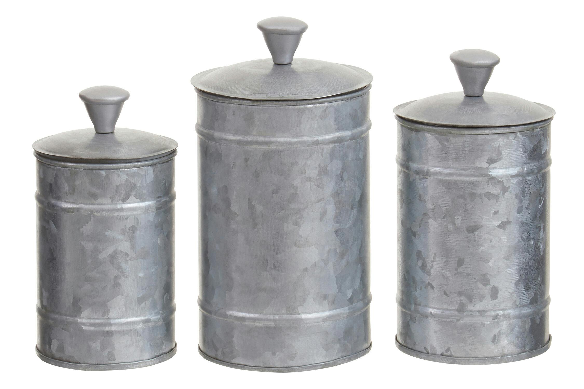 Orsina Unisex Silver Set Of 3 Galvanised Steel Canisters, Rustic Storage Jars For Tea, Coffee & Sugar, Vintage Farmhouse Style In - Image 2