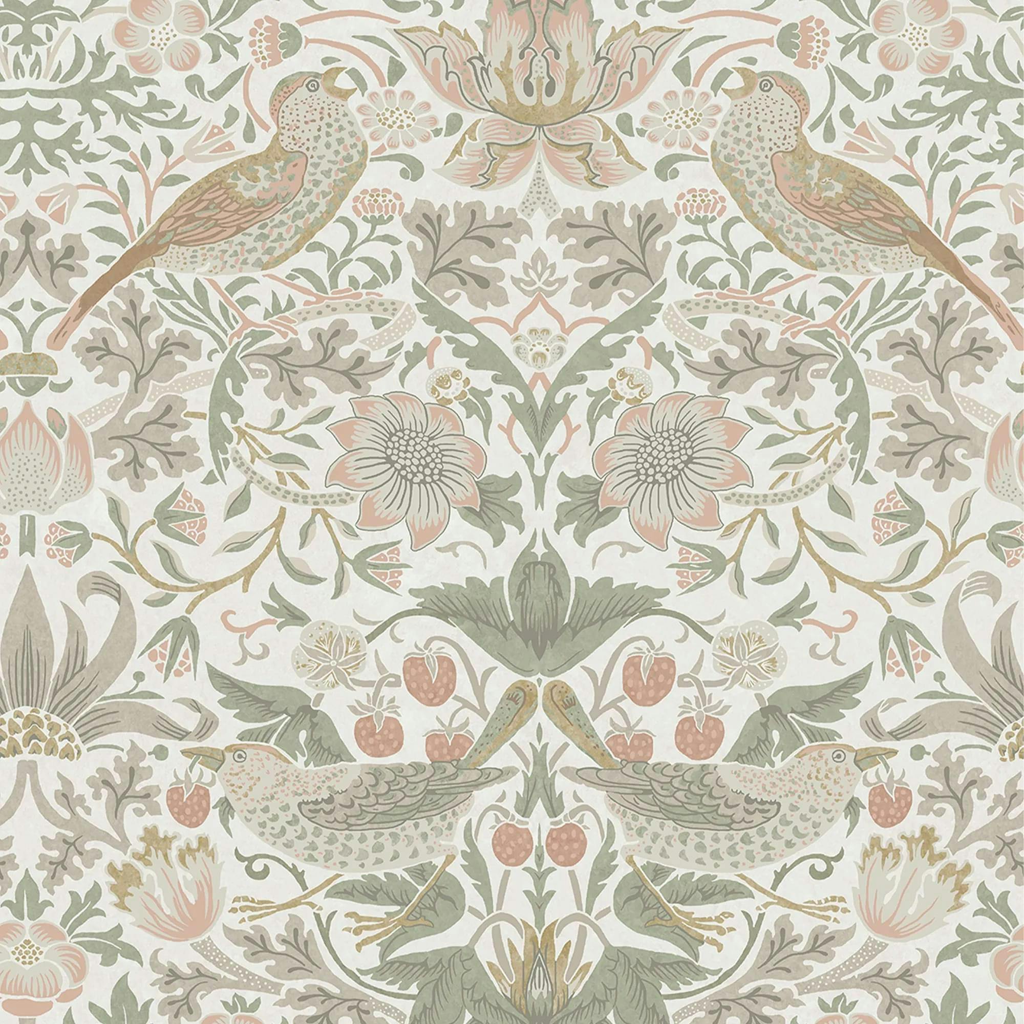 William Morris At Home Pink Strawberry Thief Wallpaper | Sage &