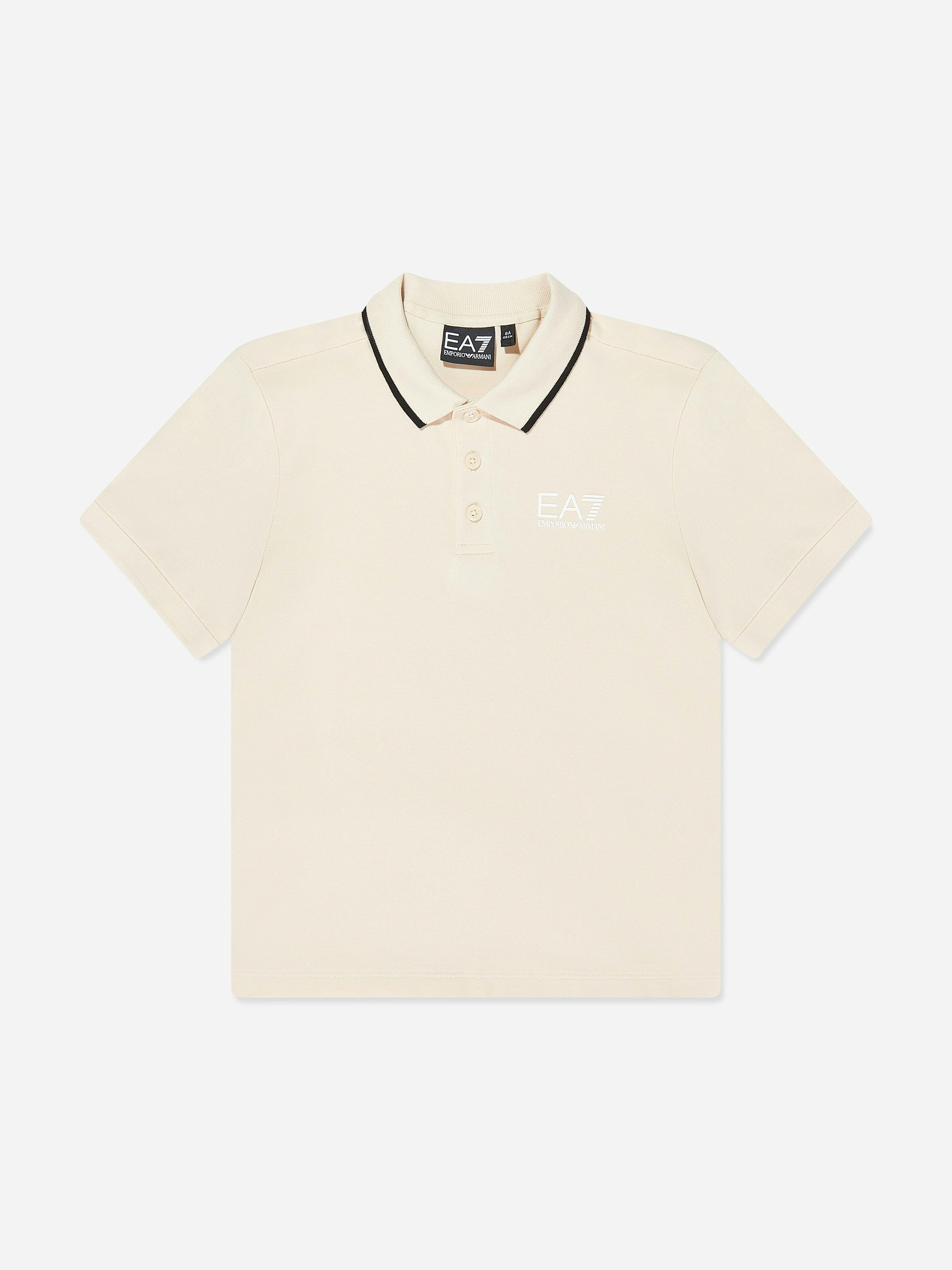 Ea7 Emporio Armani Boys Beige Train Core Id Polo Shirt In - 8 Yrs
