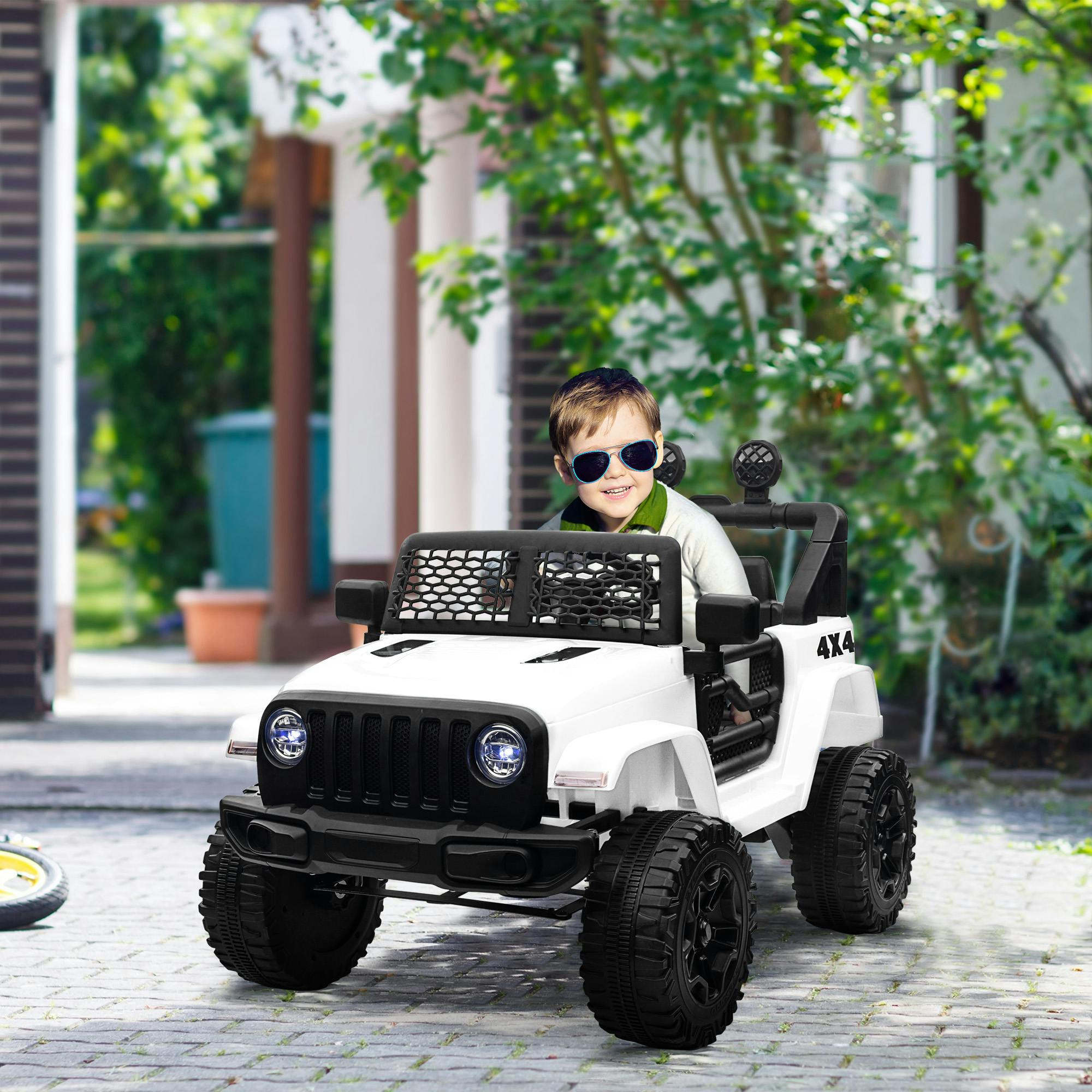 Homcom White 12V Kids Electric Ride On Car Truck Off-Road Toy W/ Remote Control
