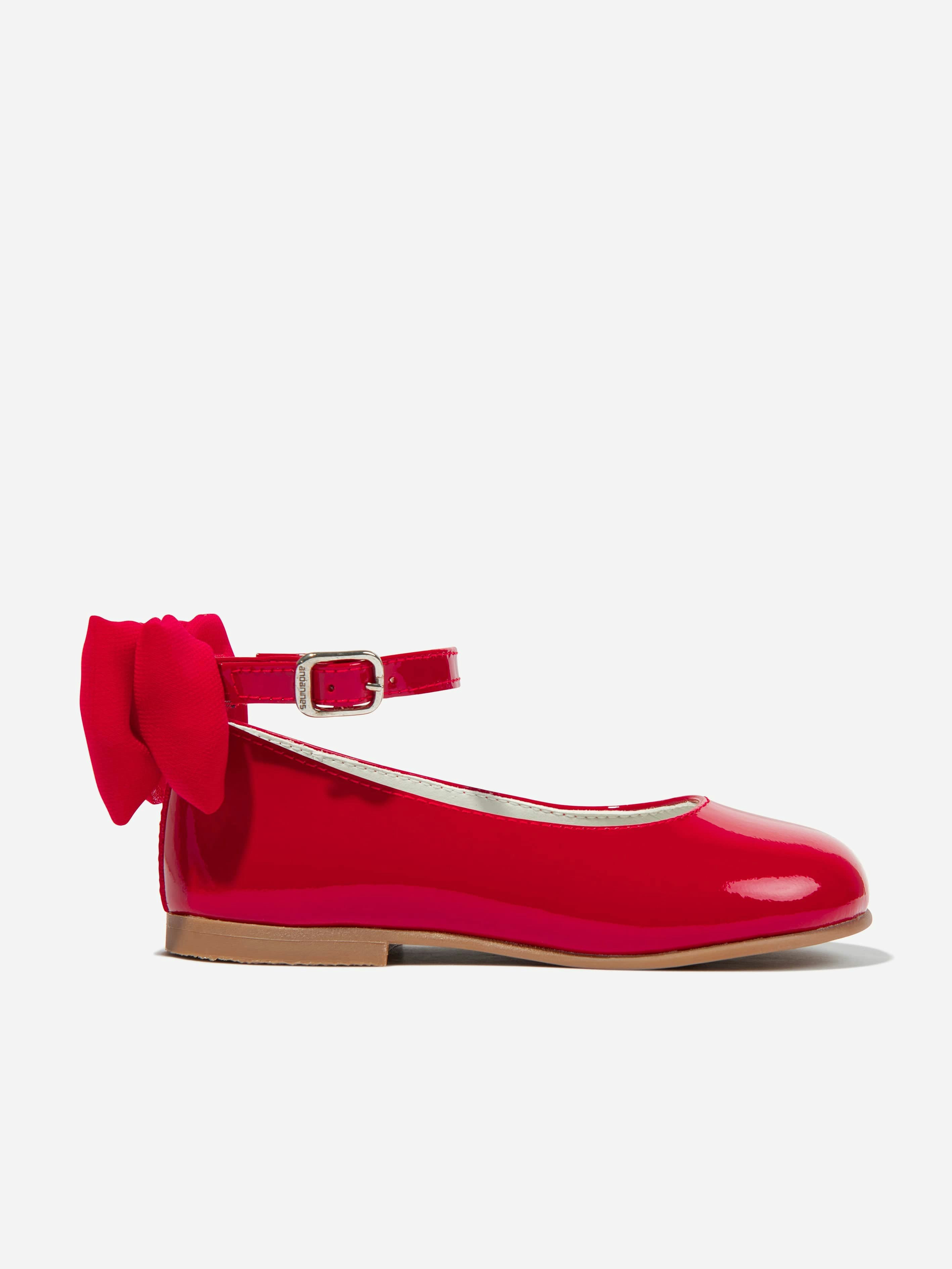 Andanines Girls Red Patent Leather Bow Shoes In - Eu 21 Uk 4.5