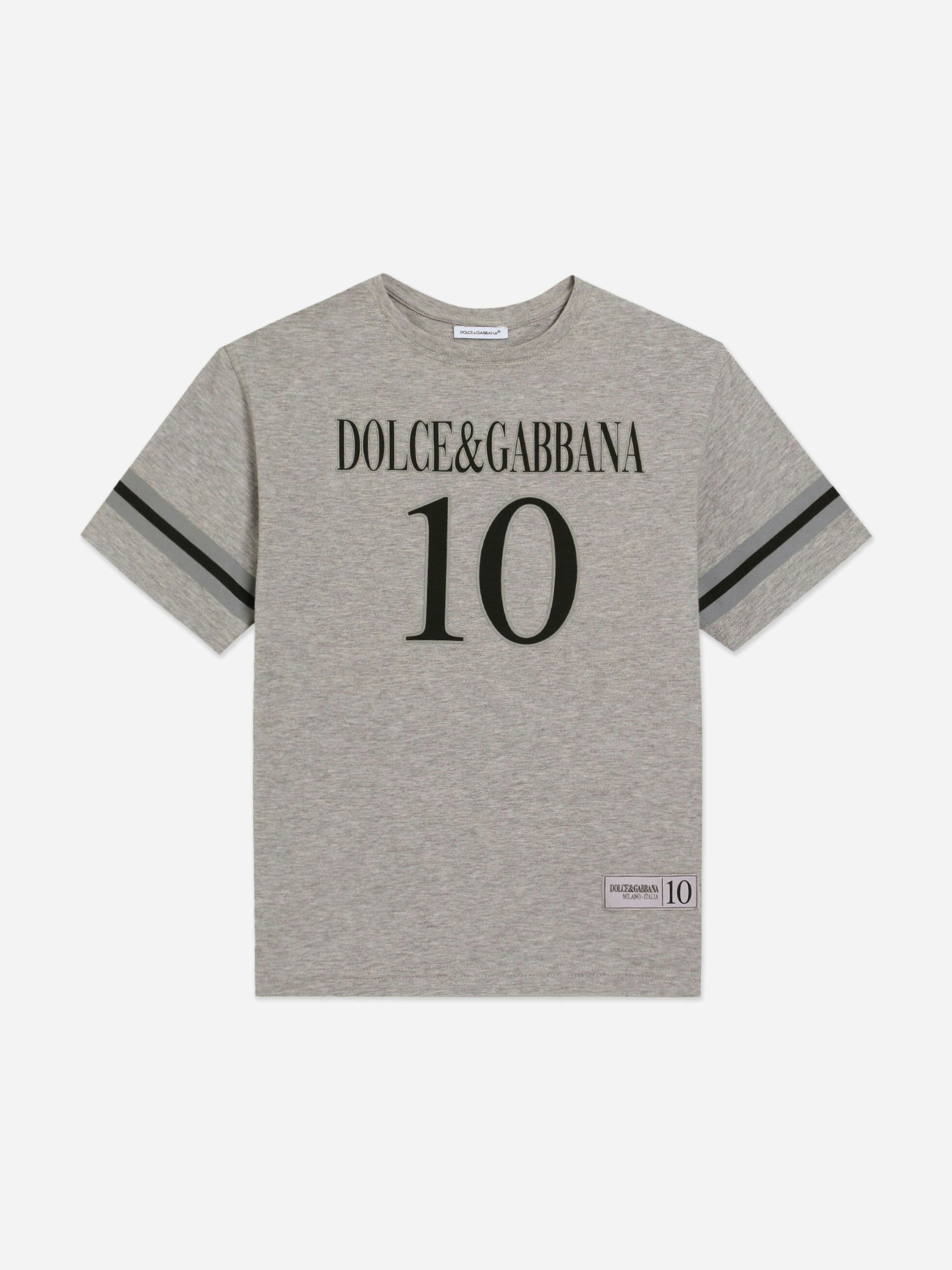 Dolce & Gabbana Kids Boys Grey Dolce & Gabbana Logo Print T-Shirt In - 8 Yrs