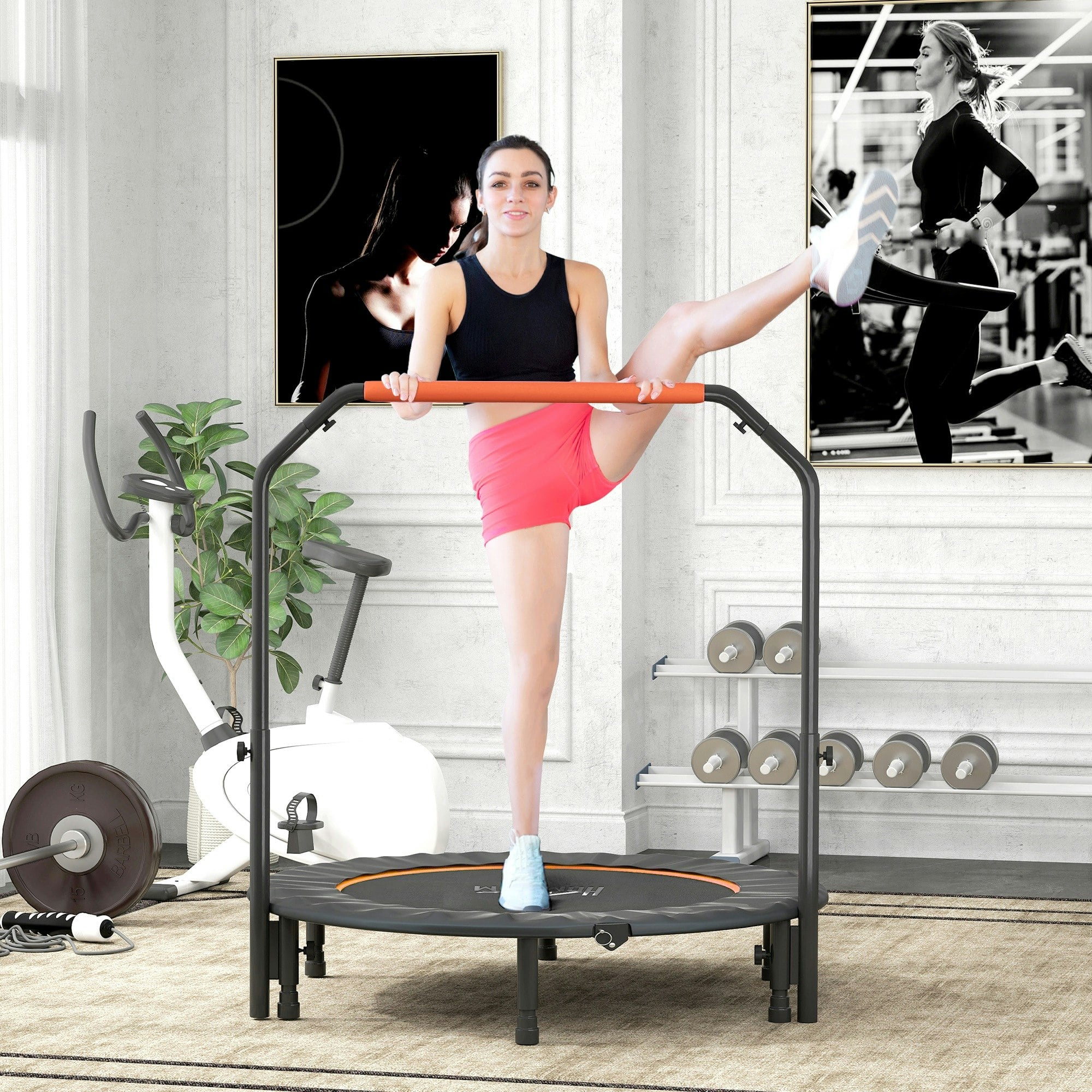 Homcom Green/Orange 40" Foldable Mini Fitness Trampoline W/ Foam Handle, - 48"