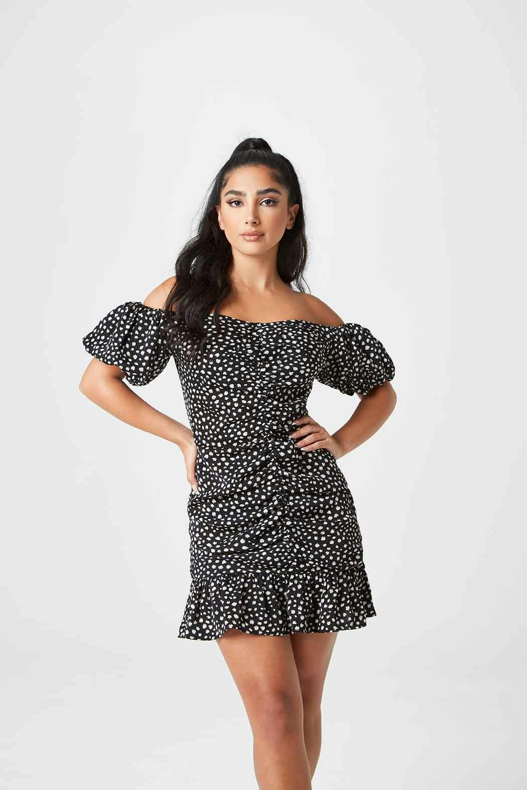 Urban Bliss Dannika Spot Ruche Front Dress - 14