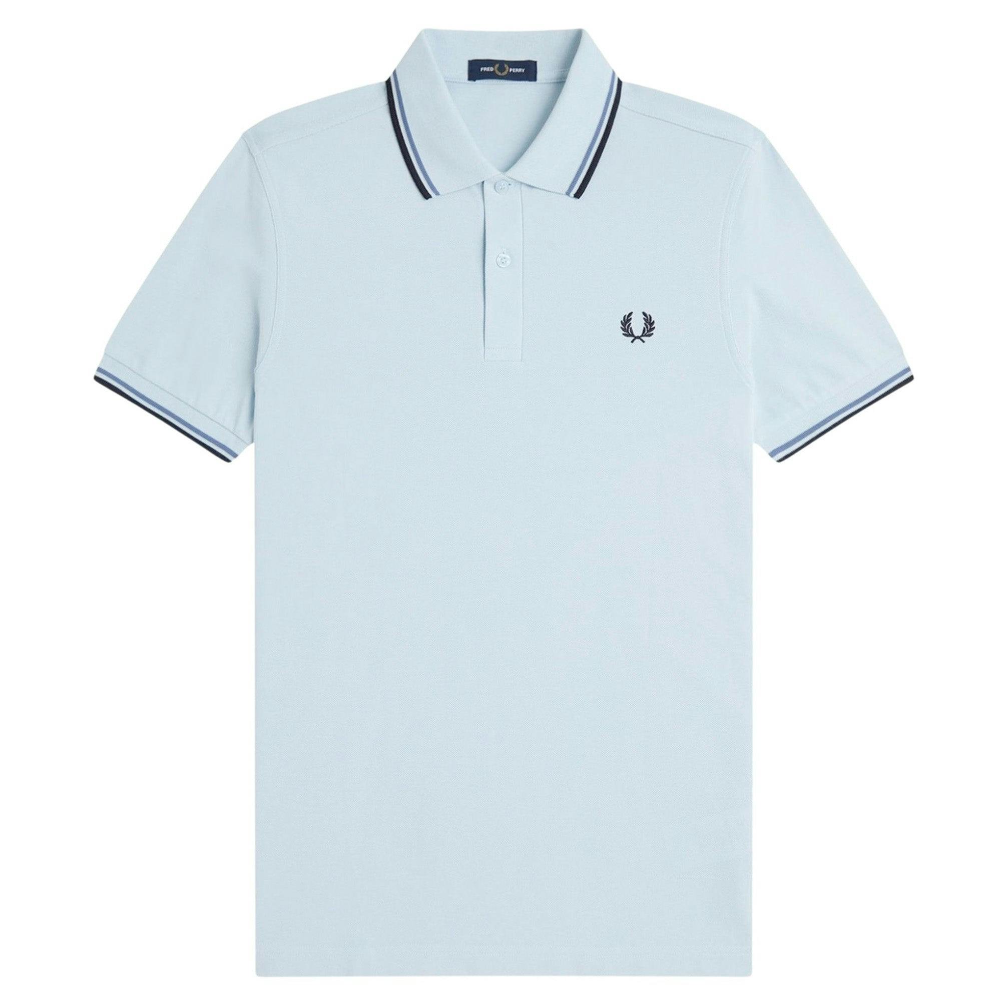 Fred Perry Light/Blue Twin Tipped Polo Shirt - Ice/Axe Blue/Navy - X-Large