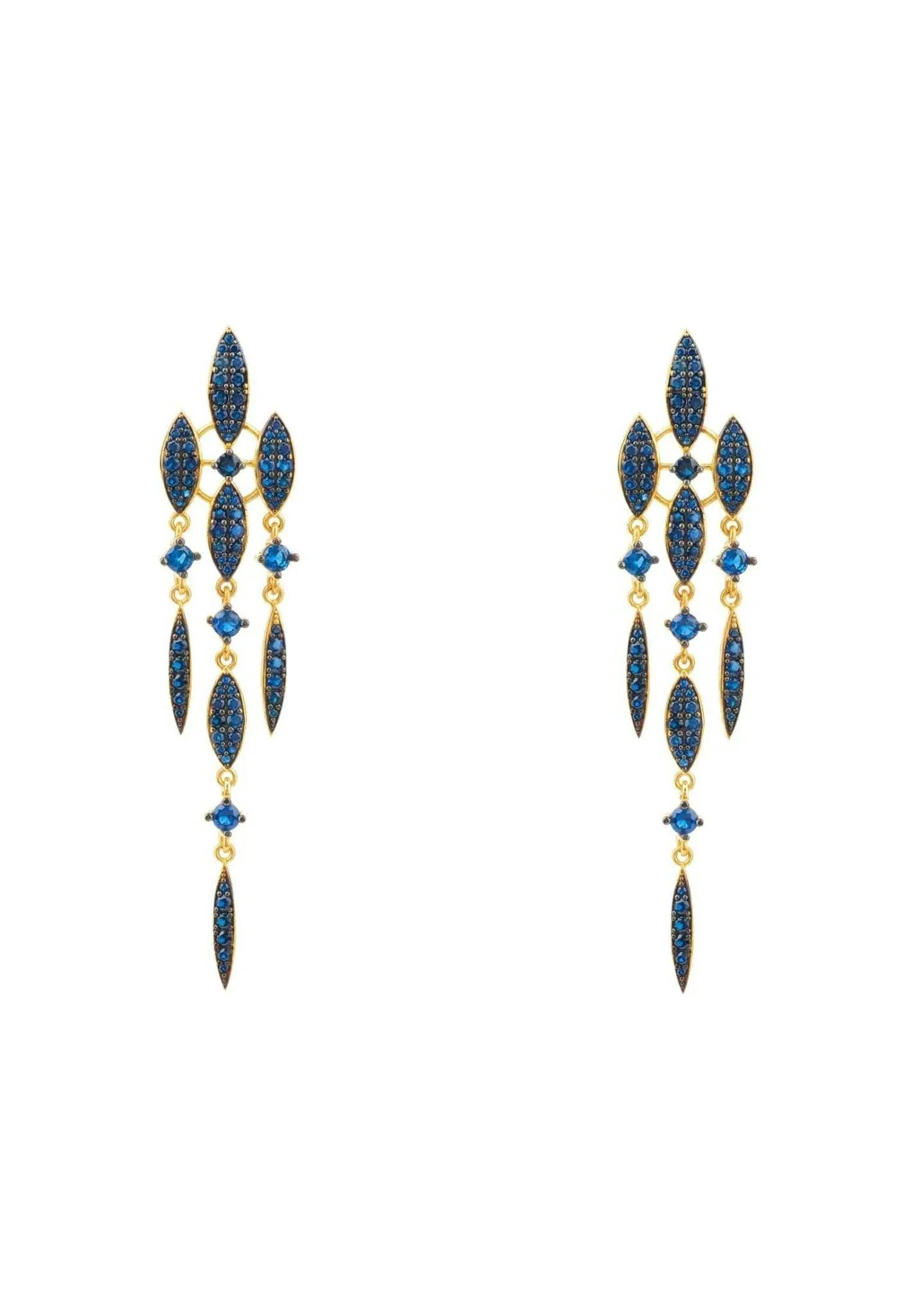 Latelita Blue/Gold Valencia Statement Drop Earring Sapphire Cz