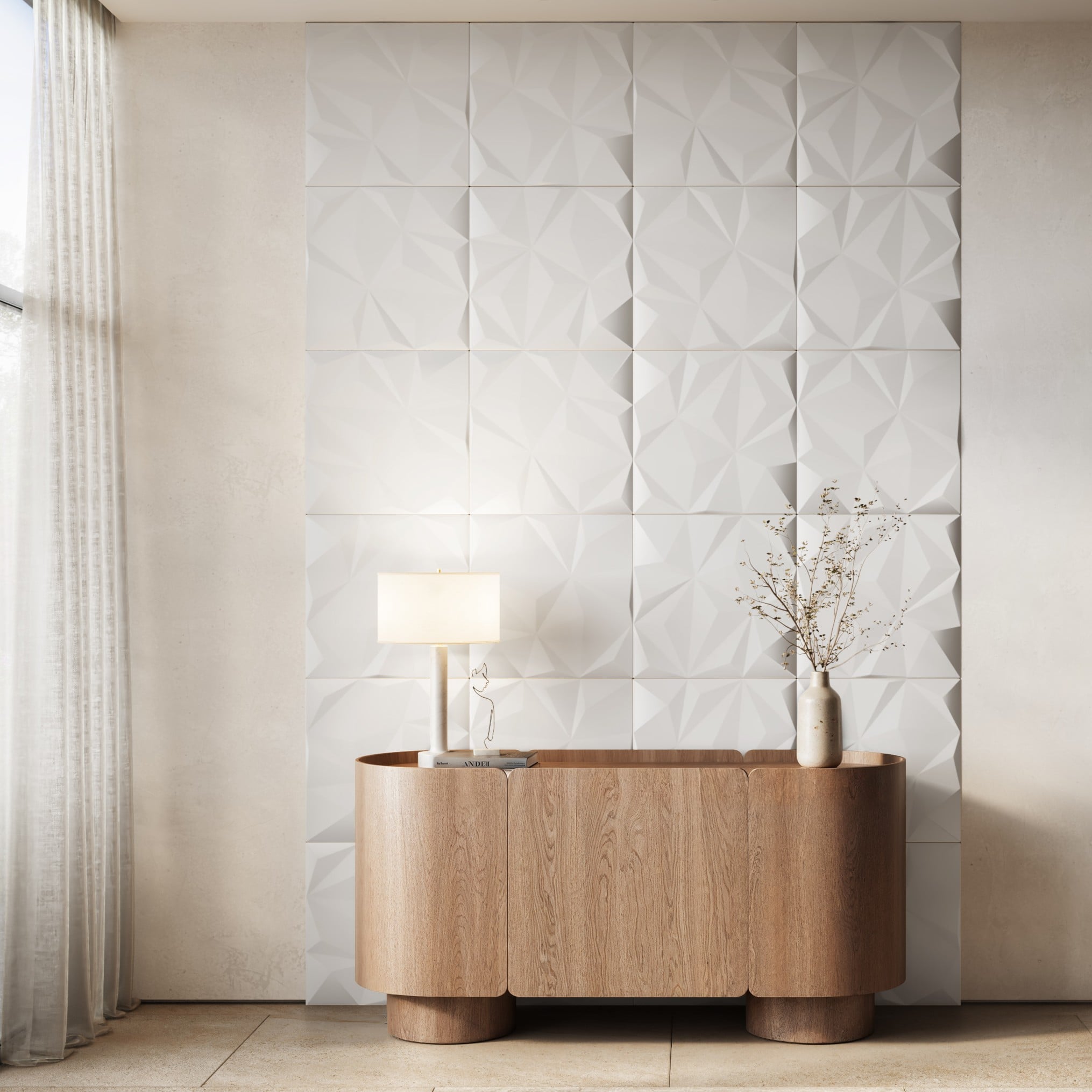 Rackhams White Ultralight Geo Lite 3D Xps Wall Panel Tiles - 8 Pack, 2M2
