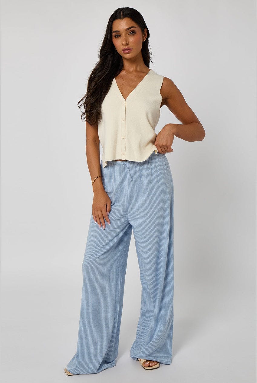 Urban Bliss Blue Linen-Look Elasticated Wide Leg Trouser - 14