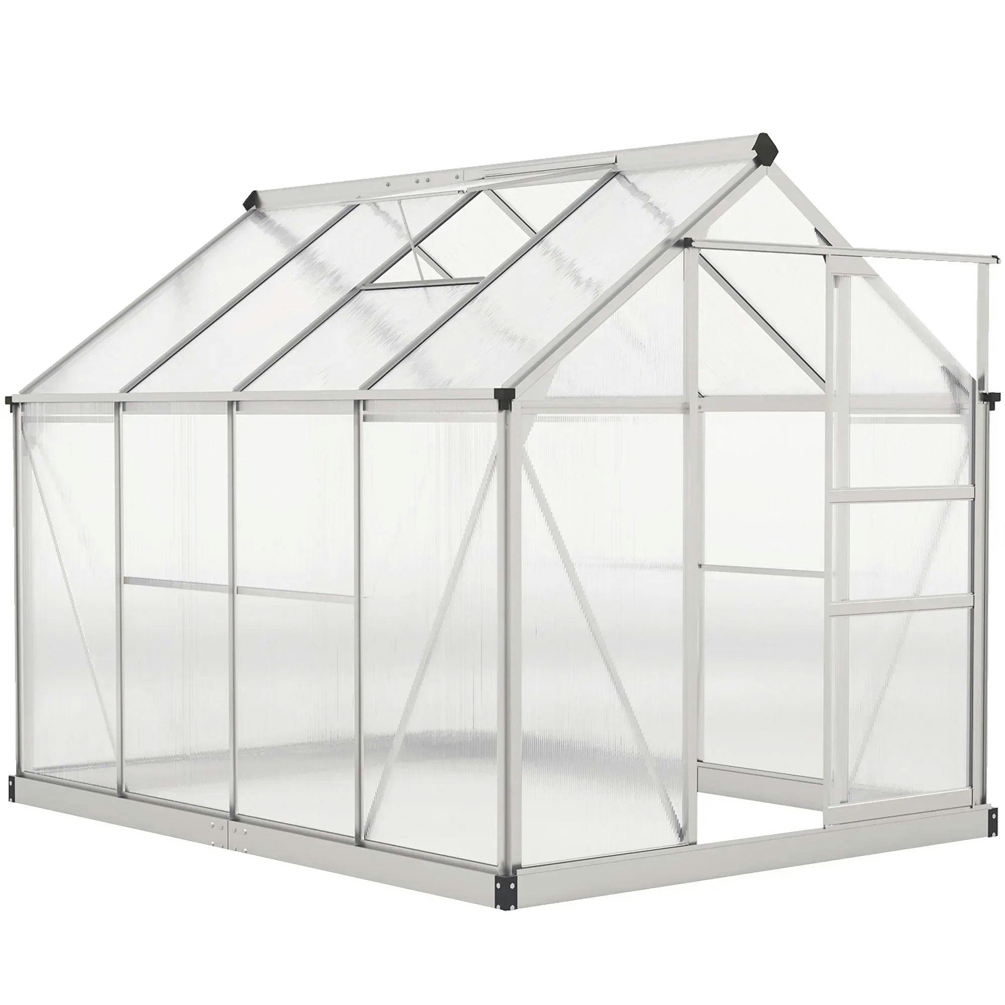 Outsunny Silver Walk-In Polycarbonate Greenhouse Plant Grow Galvanized Aluminium - 252Cm X 190Cm X 201Cm - Image 4