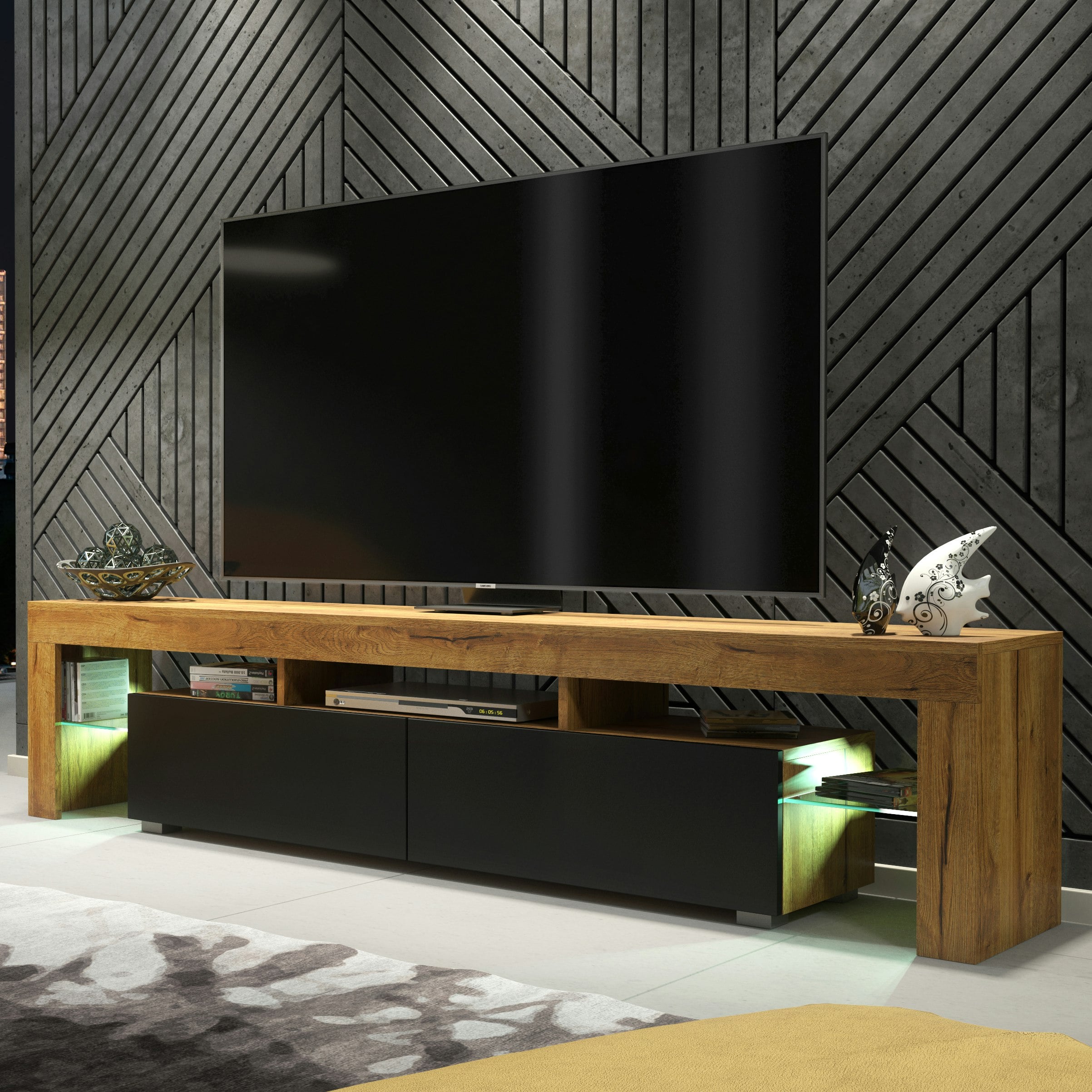 Mex Furniture Ltd Unisex Brown Tv Unit With Led Lighting& Matt Finish / In 200Cm - Image 2