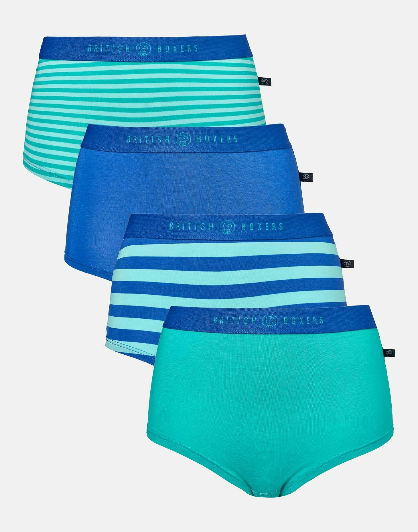 British Boxers Blue Multipack 4 Pairs Of Bamboo Hipster Boxer Briefs – Seagreen - X-Large