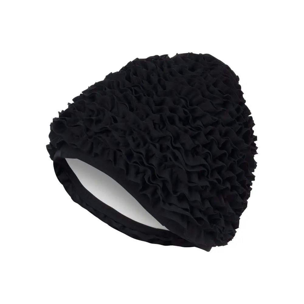 Fashy Black Frill Fabric Swim Cap