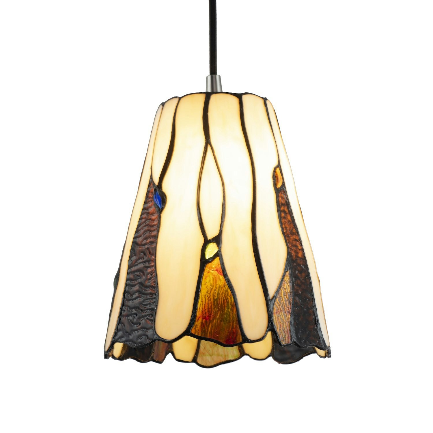 Rackhams Amber/Light Traditional Stained Glass Tiffany Pendant Shade With Coloured Gems