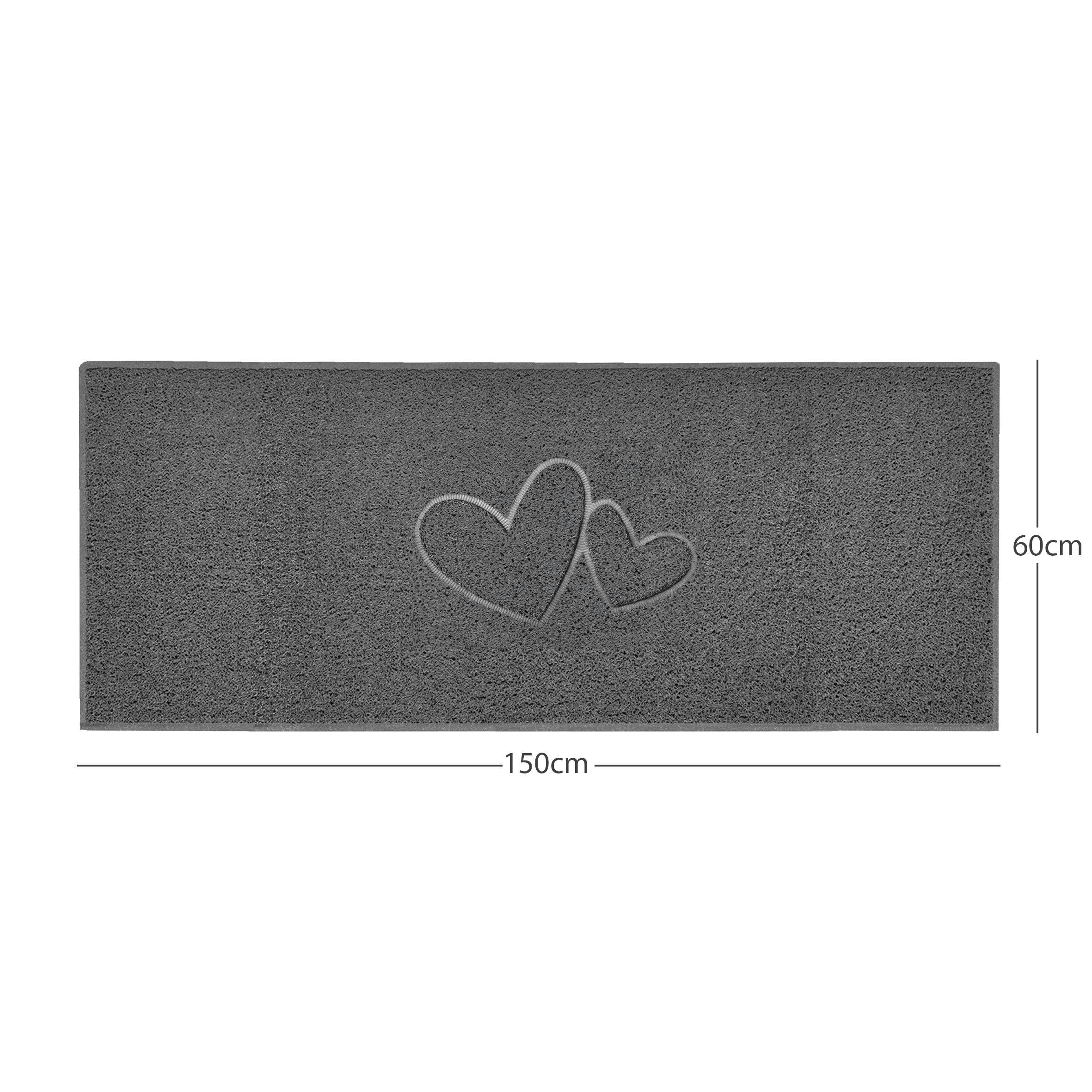 Nicoman Double Heart Embossed Shape Door Mat Dirt-Trapper Washable Barrier Doormat-Dark Grey (Watertight Rubber-Back)-Runner (150x60cm) - Image 2