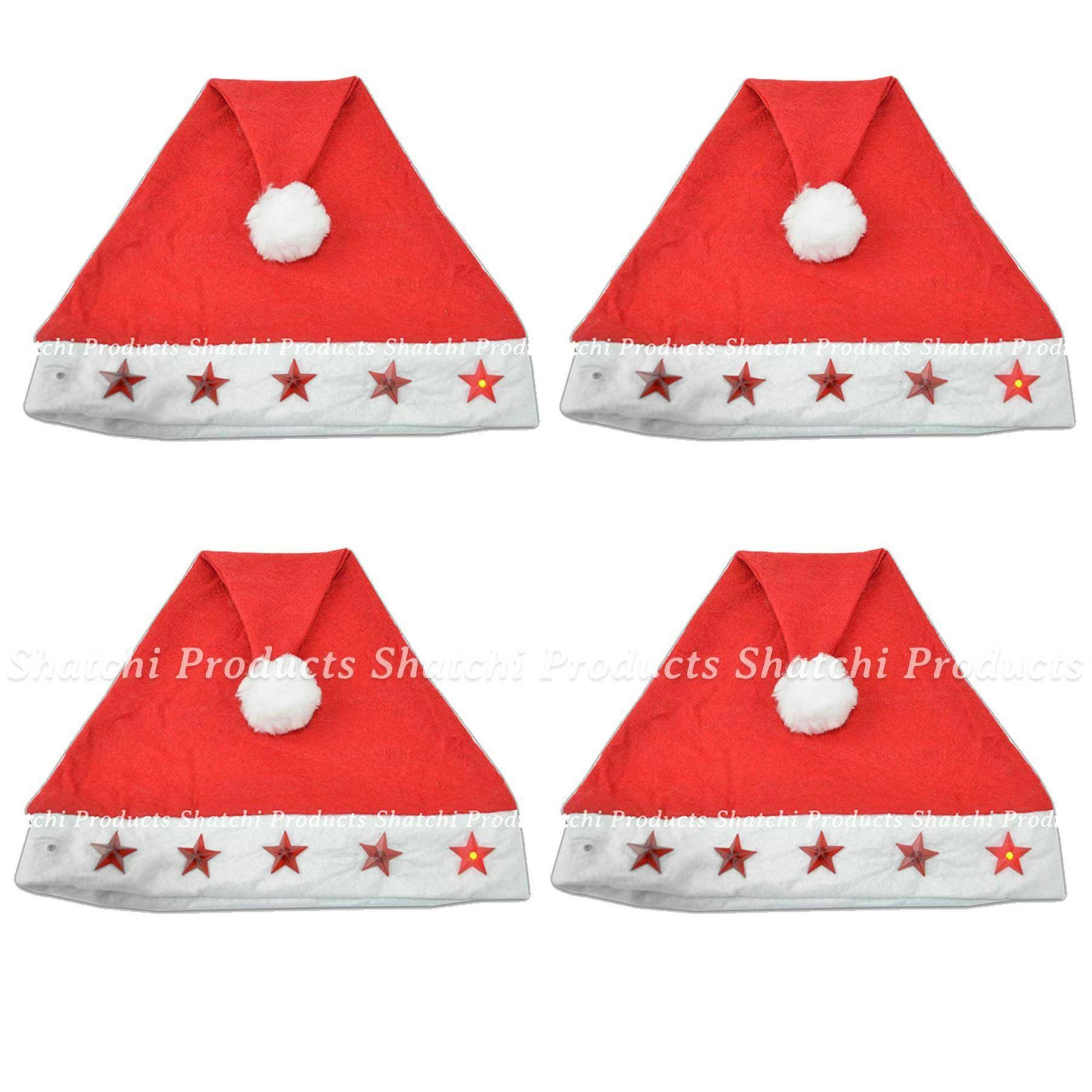 Shatchi Light 50 Pack Up Christmas Santa Hats With Battery Operated S For Festive Events