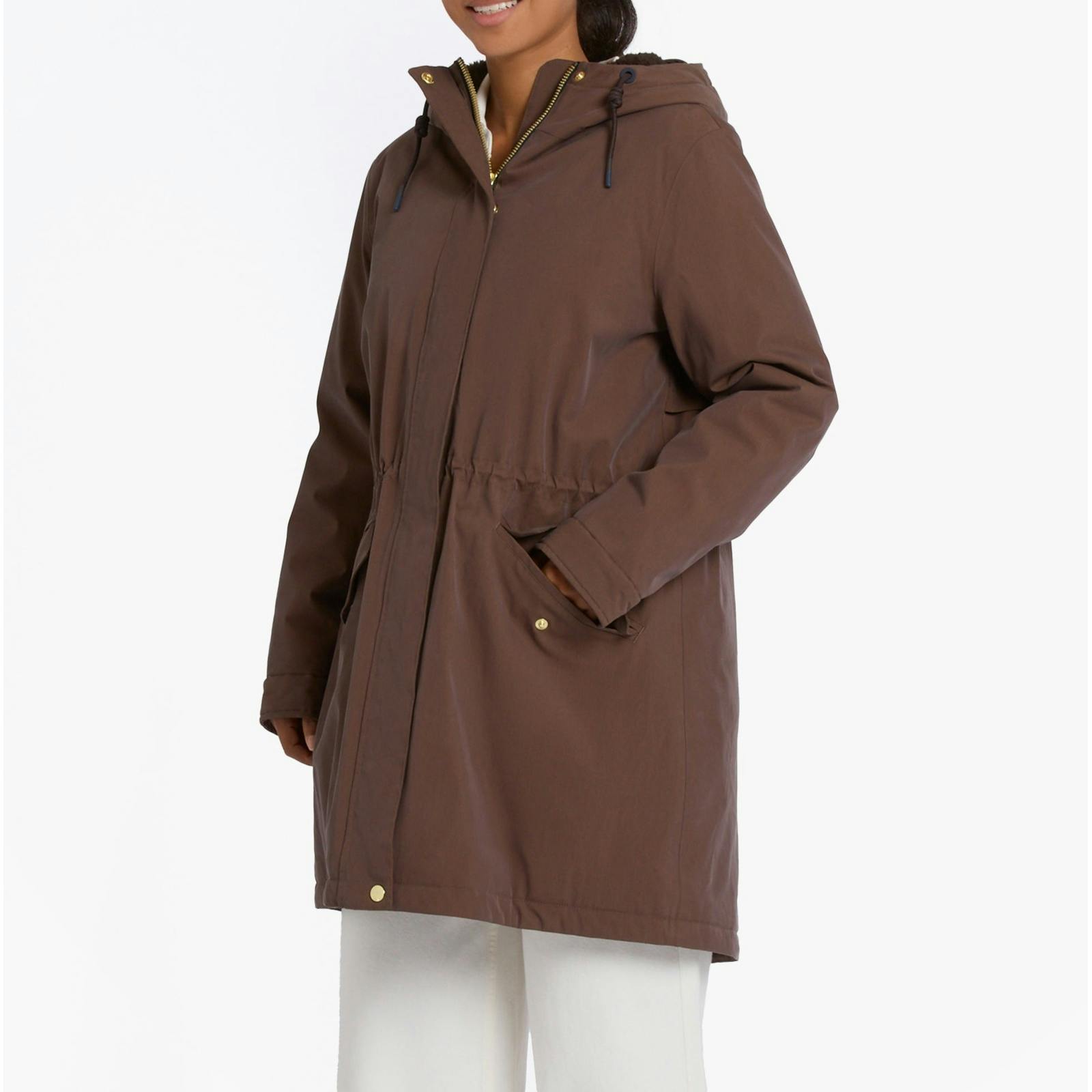 Joules Brown Portwell Waterproof Hoodie Raincoat With Adjustable Waist - Uk 14