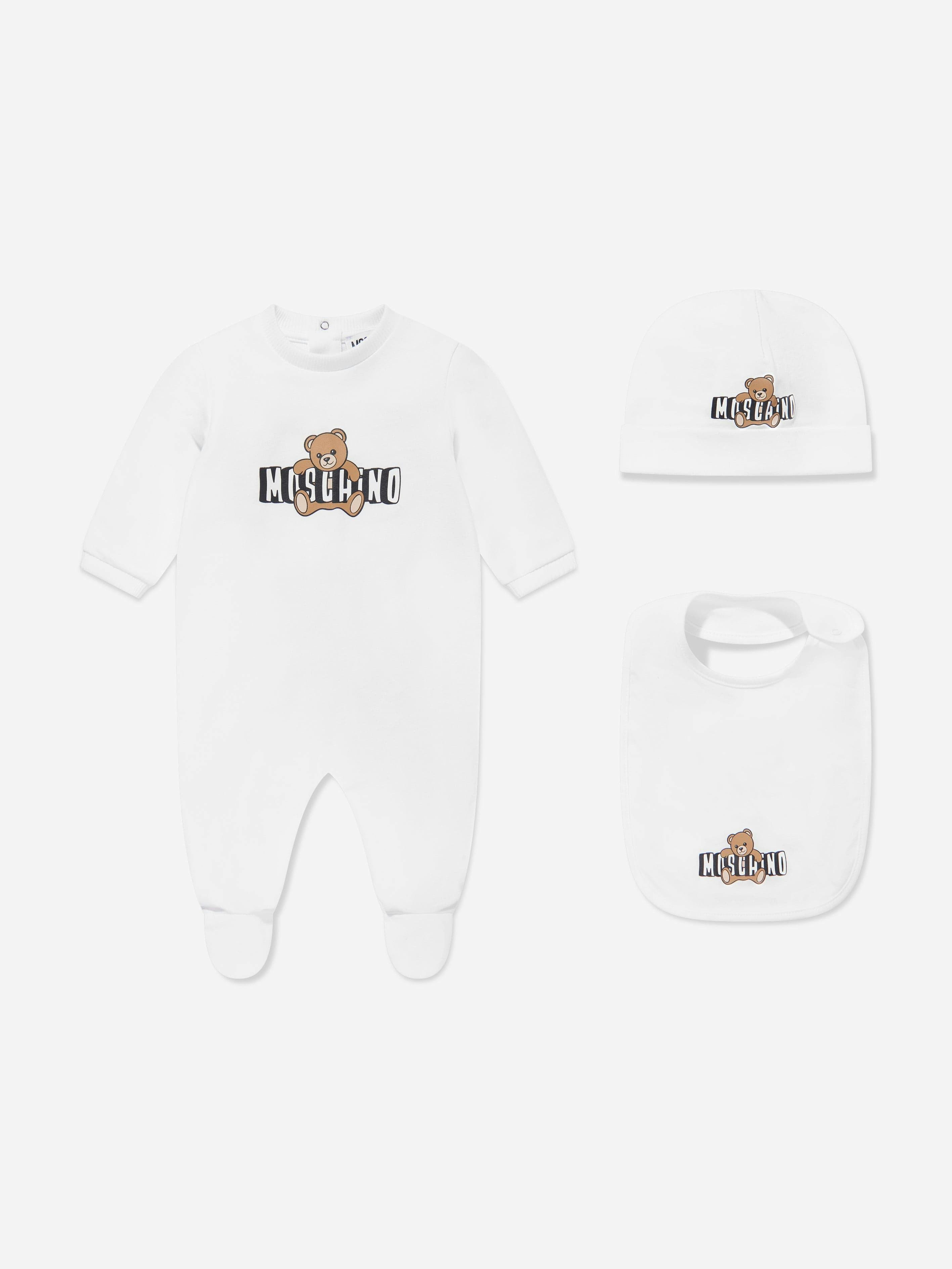 Moschino Kids White Moschino Baby Teddy Bear Logo Babygrow Set In - 3 - 6 Mths