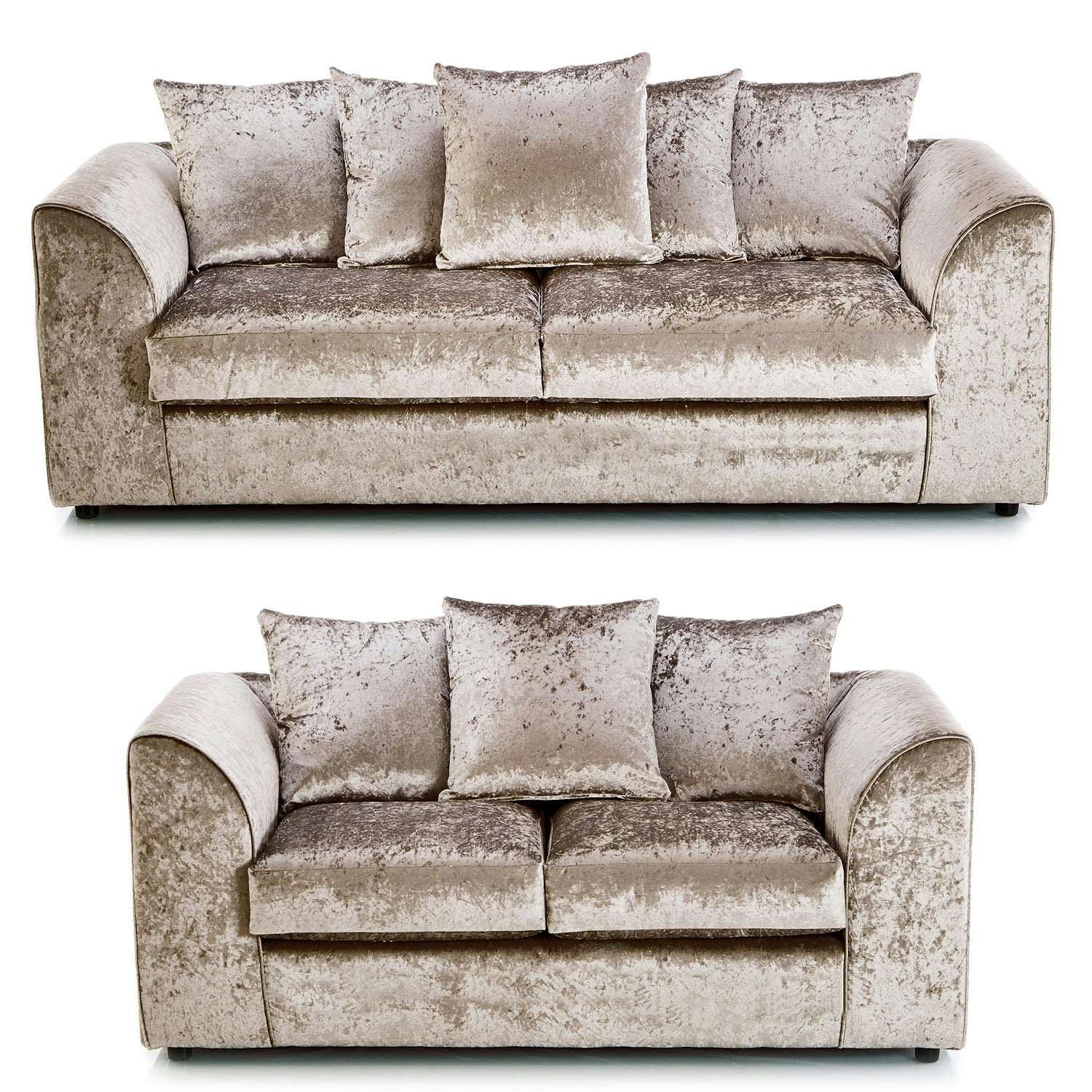 Rackhams Black/Silver Crystal Crushed Velvet Sofa Suite Scatter Back - Mink
