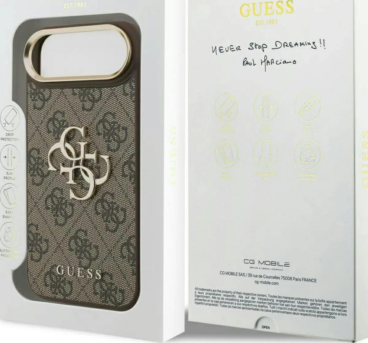 Guess Gold/Brown Pu Leather 4G Metal Logo Frame Case For Iphone 17 Air 6.5" - Guhcp17m4gmgcbr
