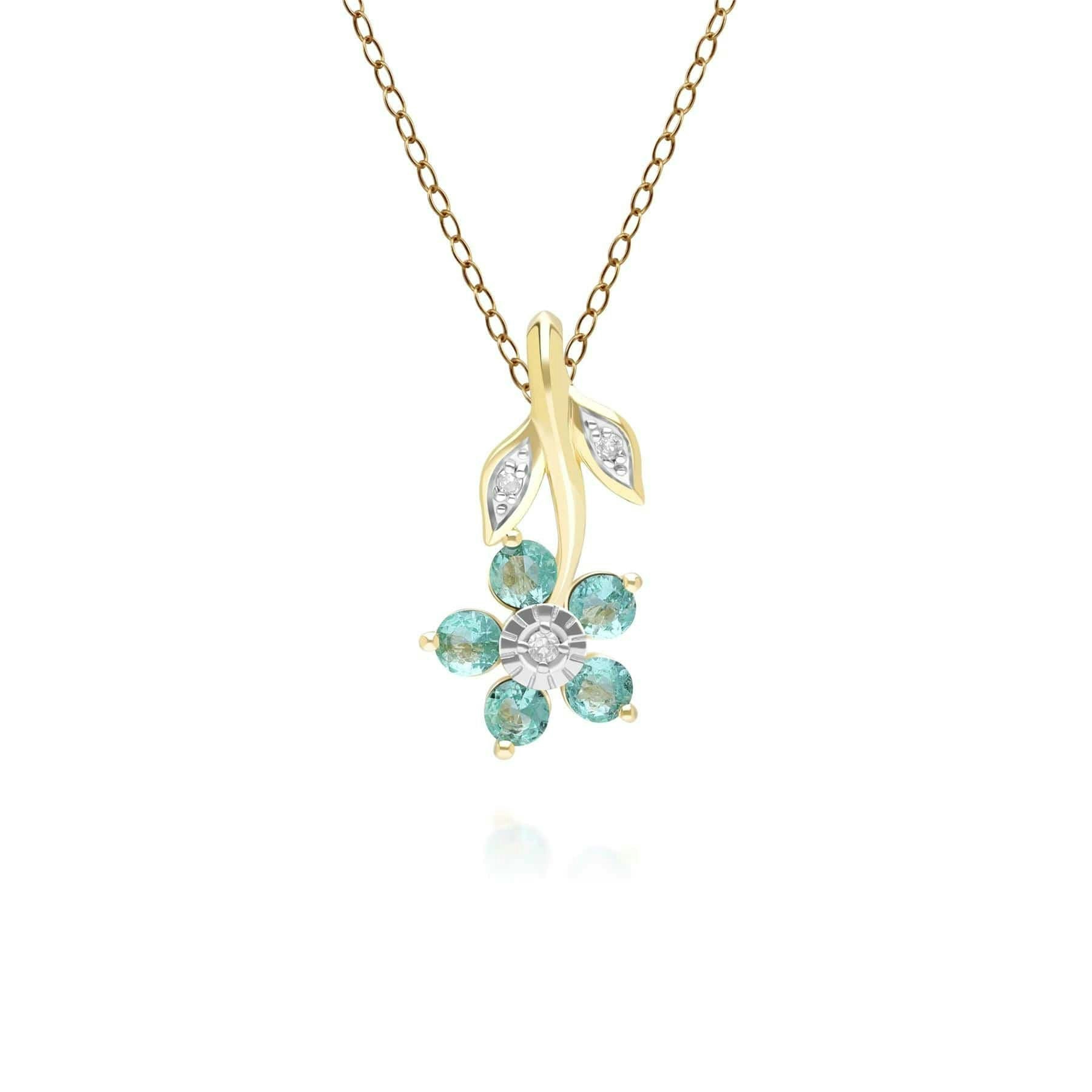 Gemondo Yellow/Gold Floral Emerald & Diamond Pendant Necklace In 9Ct