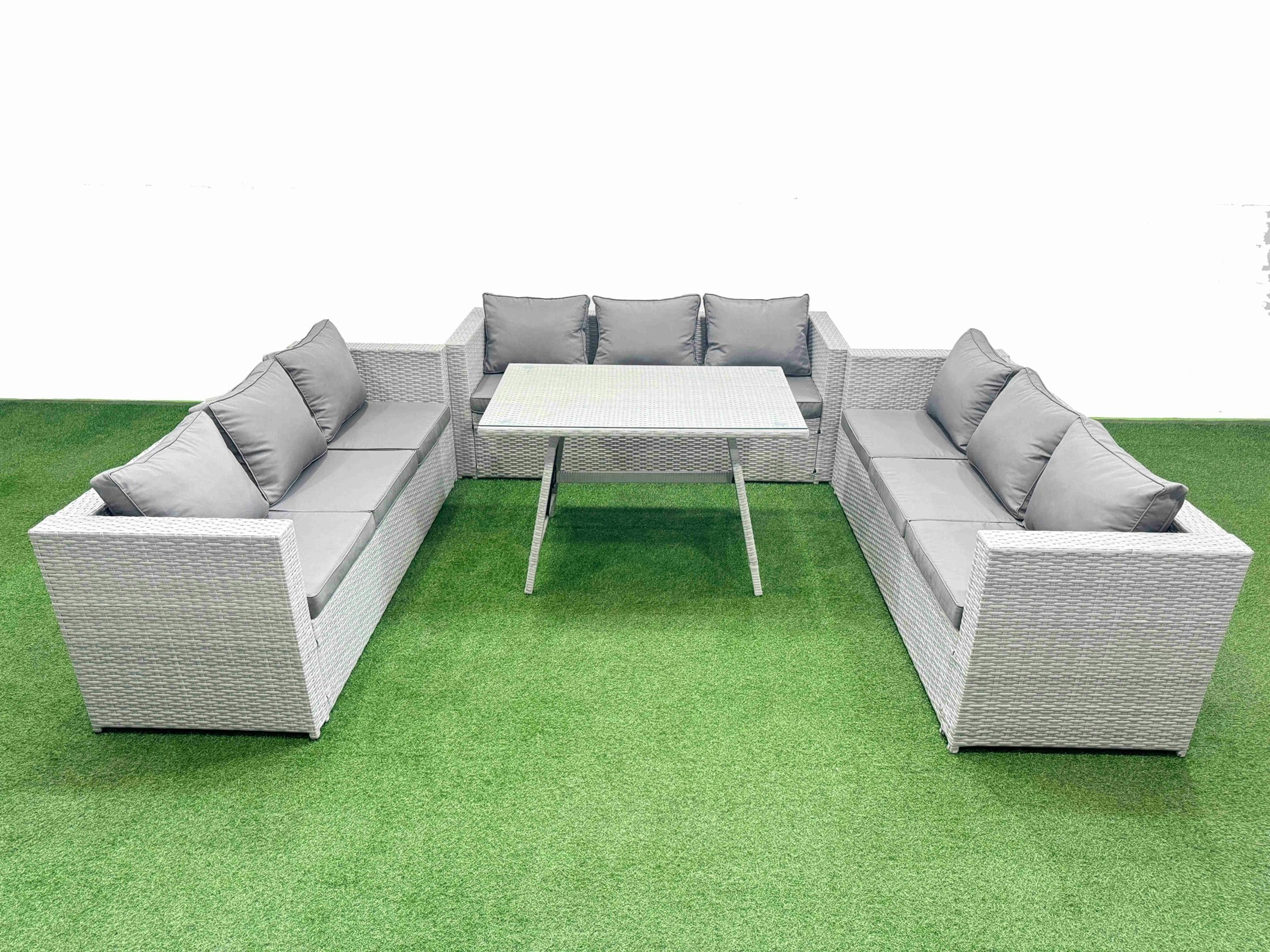 Fimous Light/Grey 9 Seat Outdoor Patio Pe Rattan Garden Furniture With Cushions 3 Seater Sofa