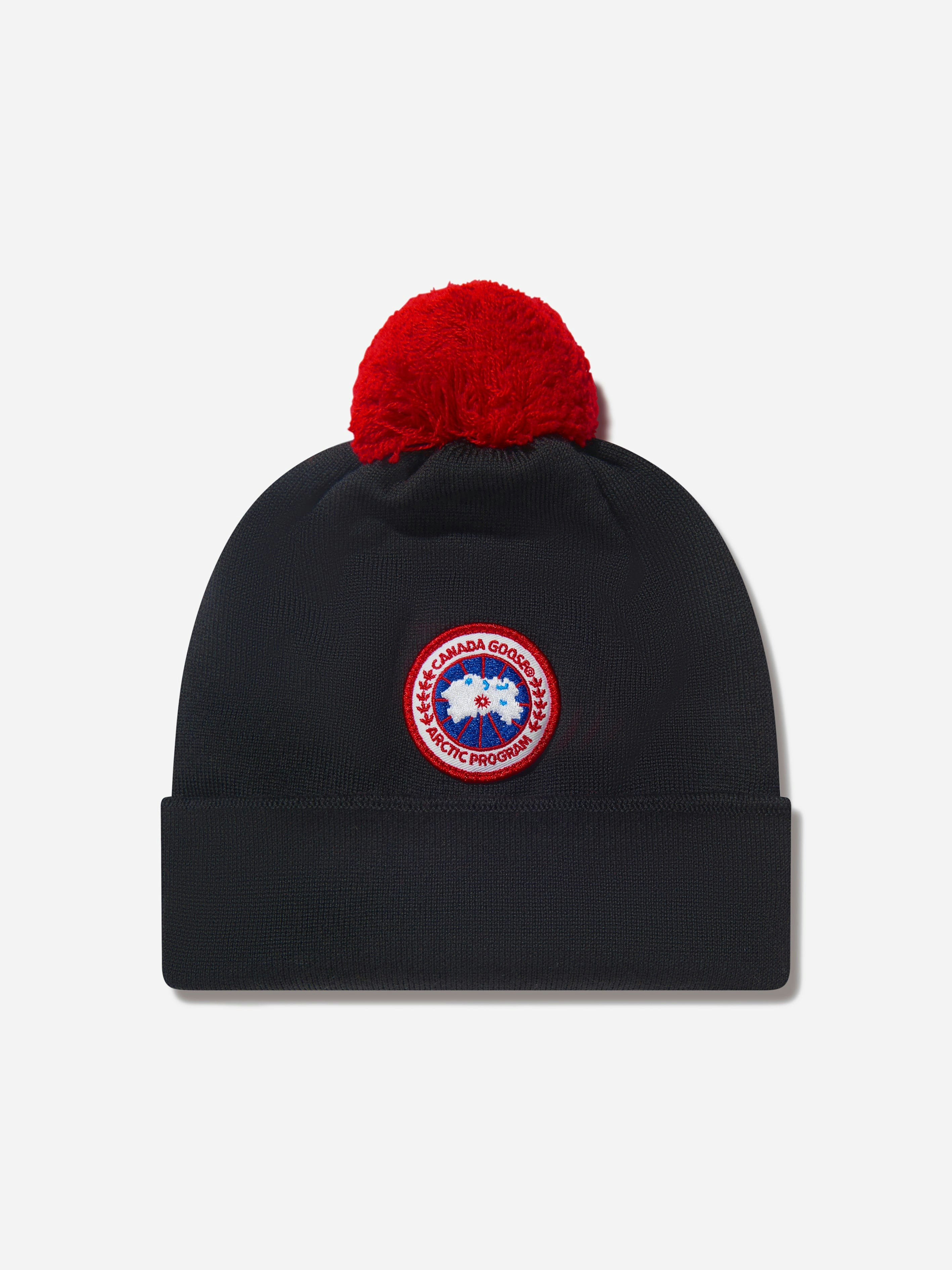 Canada Goose Black Kids Wool Pom Pom Hat - One Size