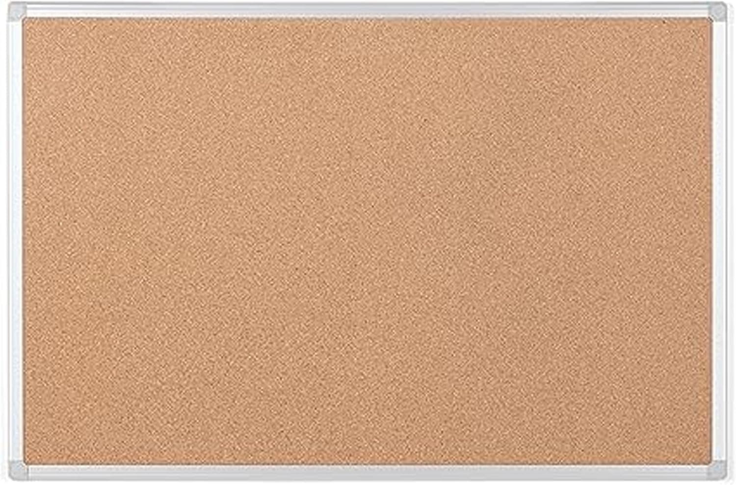 Kav Silver Cork Notice Board With Aluminium Maya Frame - Rectangular Cork Board For Memos, Pictures & Lists, Office & Home, Rounded Edges, Wall Mount 90X60cm