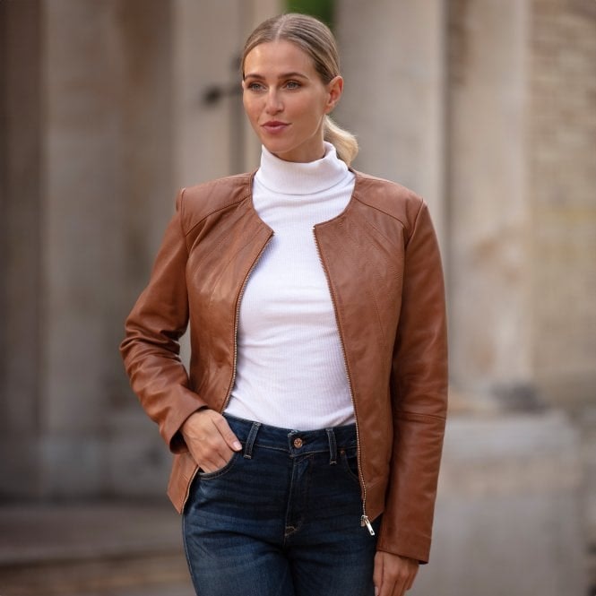 Ashwood Women's Leather Fashion Jacket Aliona: Awl-281 - 24 - Leather - Tan