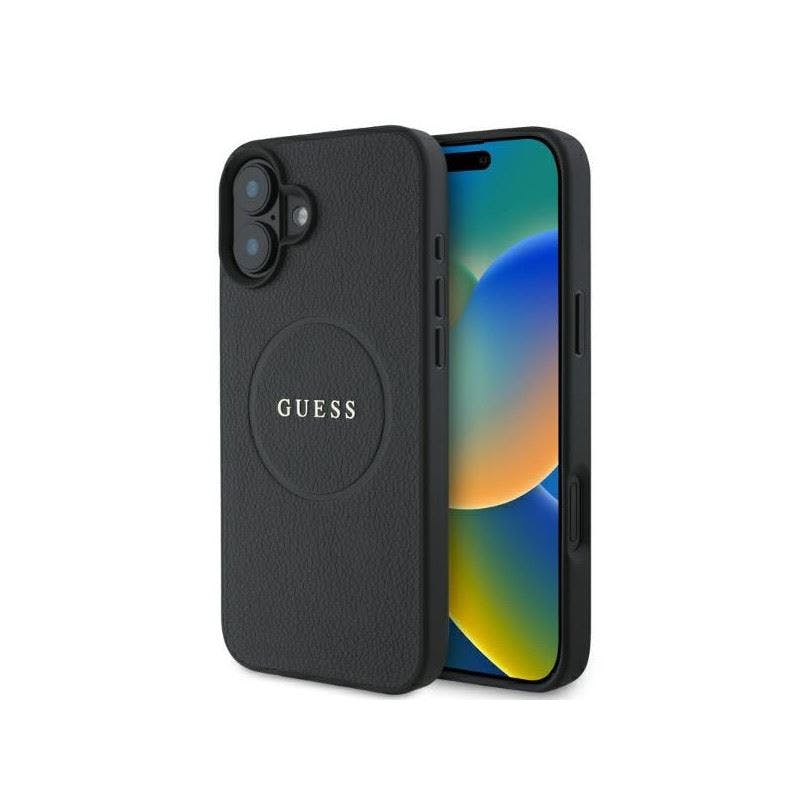 Guess Gold/Black Grained Ring Case With Magsafe For Iphone 16 6.1" - Guhmp16spghsmmk