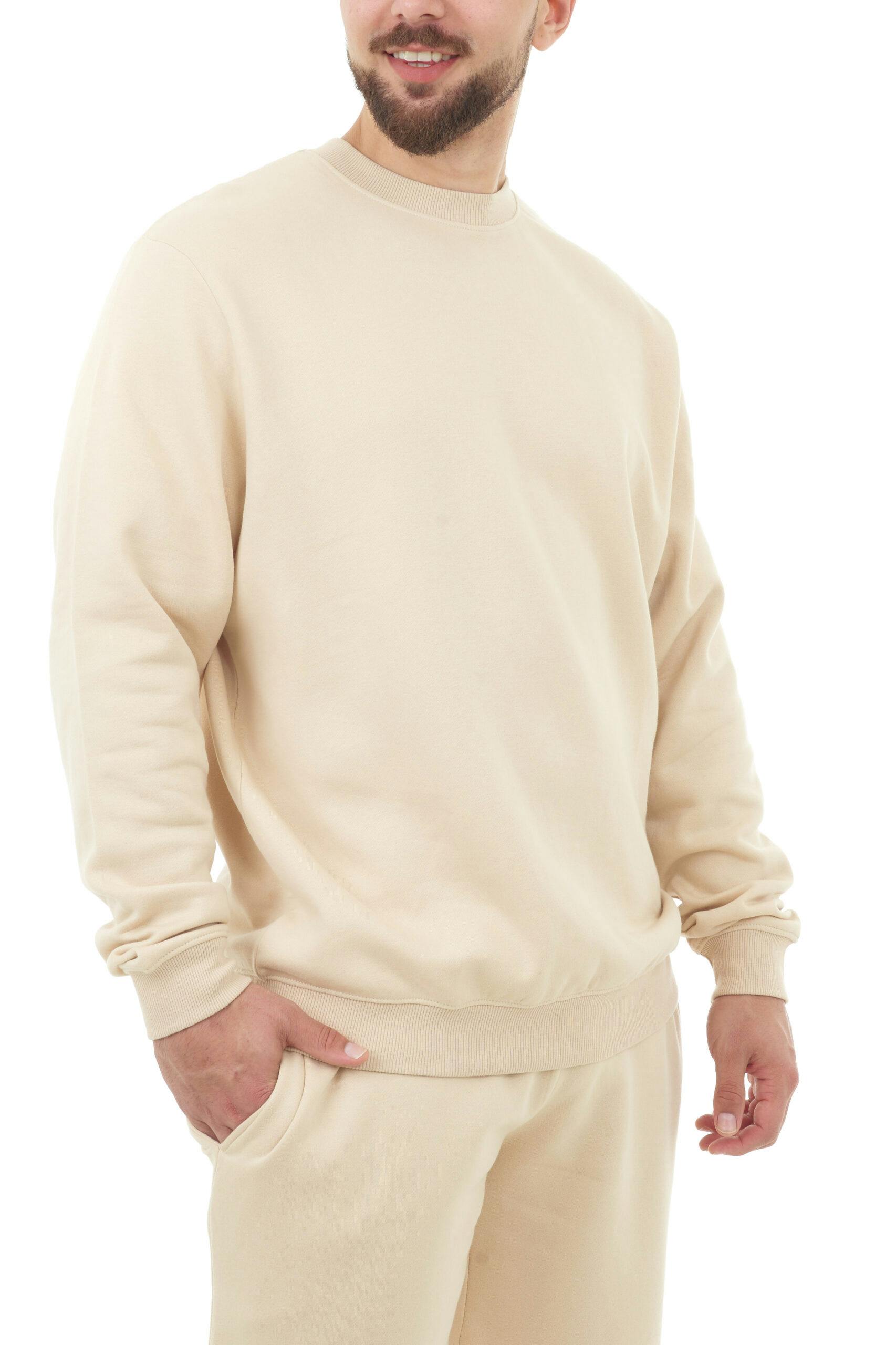 Smart Living Men's Polycotton Sweatshirt - Casual Long Sleeve Crewneck Pullover Jumper - Stone - Xl