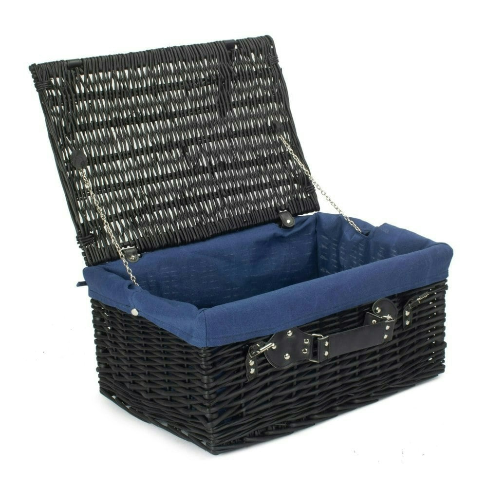 Rackhams Black/Blue 51Cm Empty Willow Picnic Basket With Cotton Lining - Lining