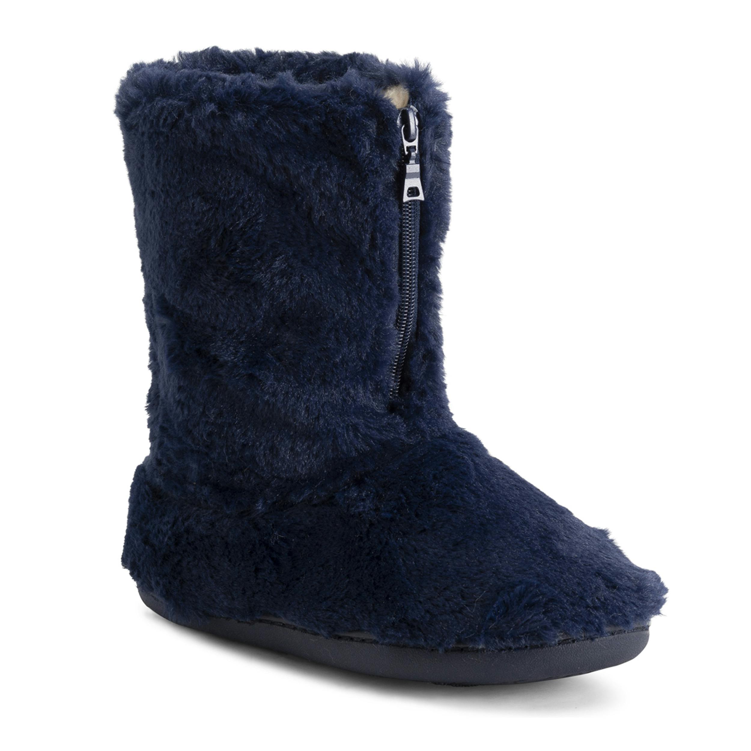 Viva Women's Polar Memory Foam Zipper Faux Fur Cosy Boots - 6 - Navy