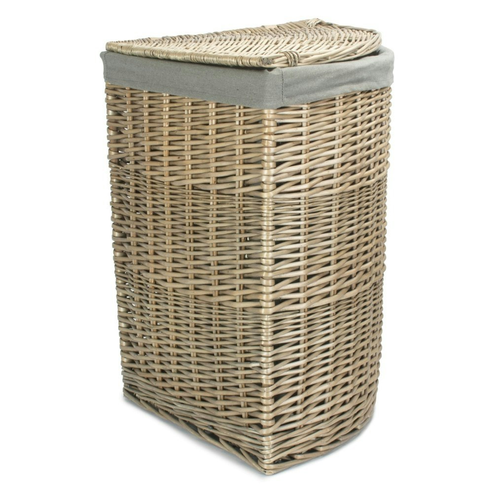 Rackhams Grey Large Antique Wash Corner Linen Basket With Sage Lining