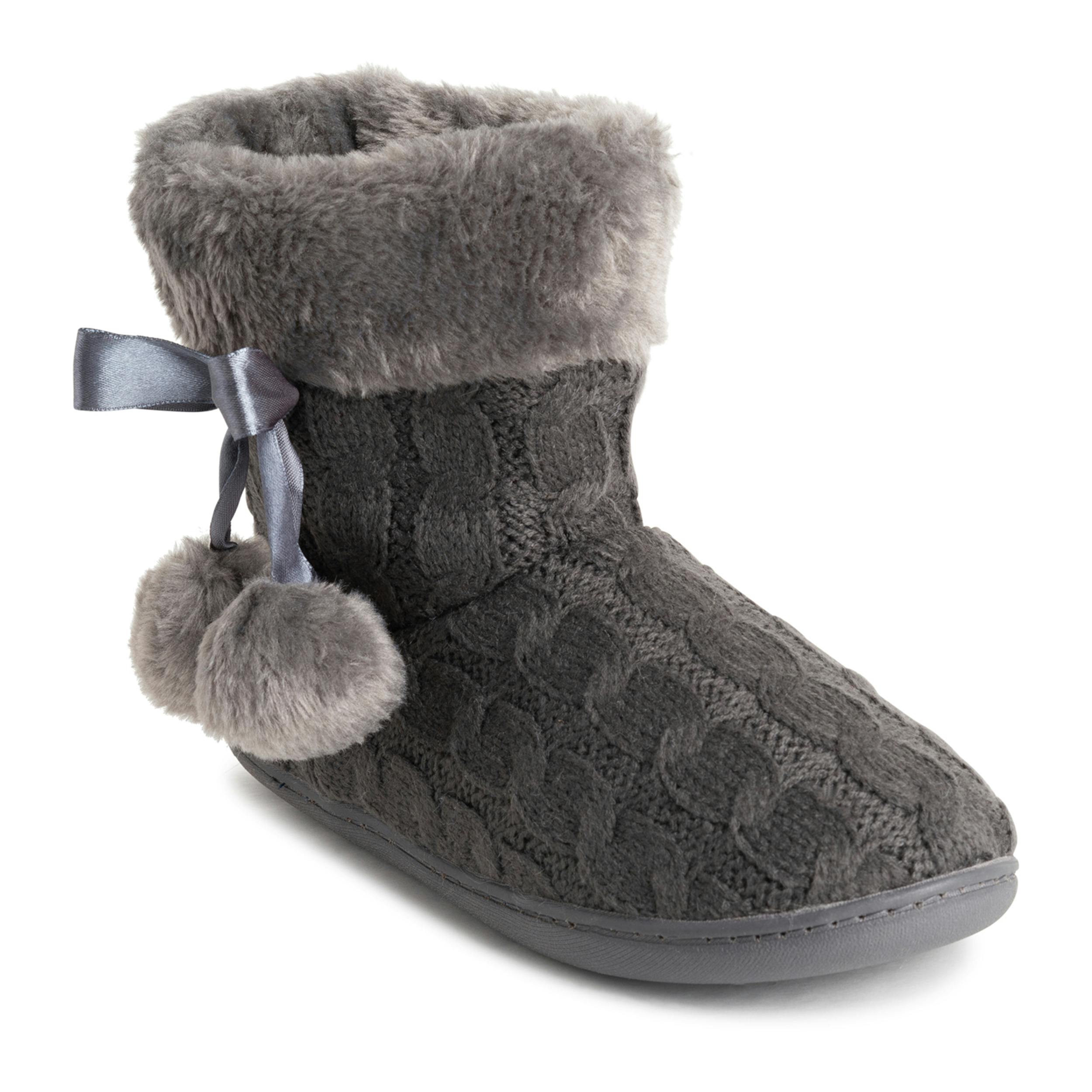 Viva Women's Grey Polar Memory Foam Pom Pom Winter Faux Fur Cosy Slippers - 5 - Mid