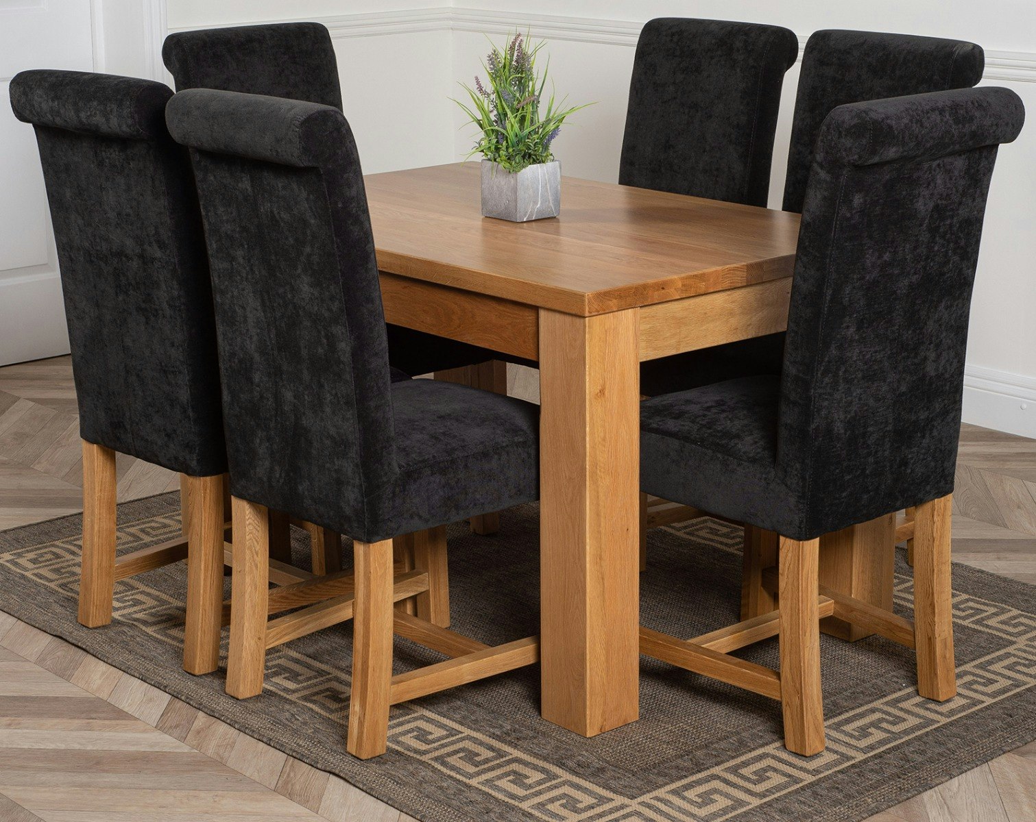 That's Furniture Black Dakota Small Oak Dining Table With Washington Fabric Chairs - 6 Chairs
